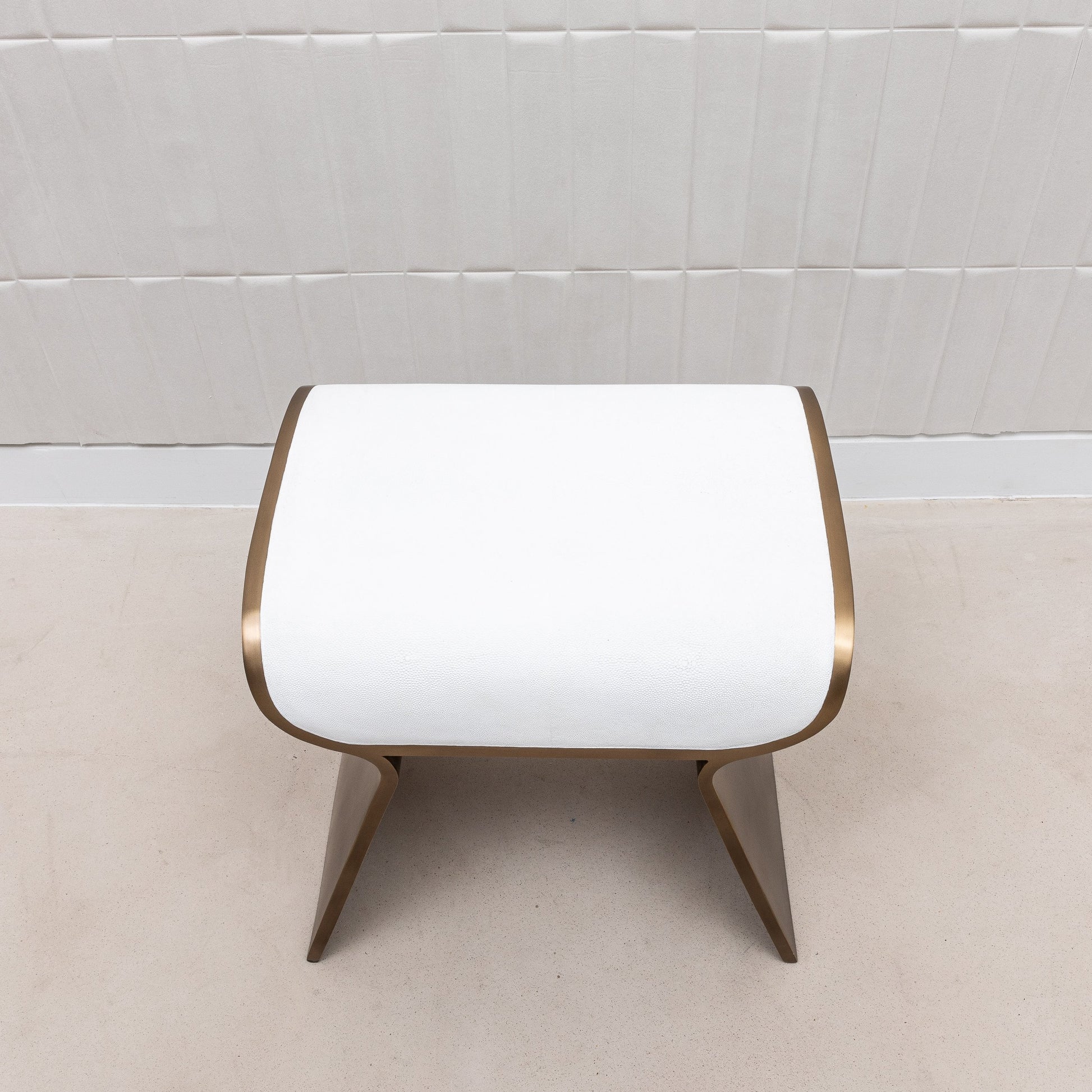 Stool in White Shagreen with Brass by Kifu Paris