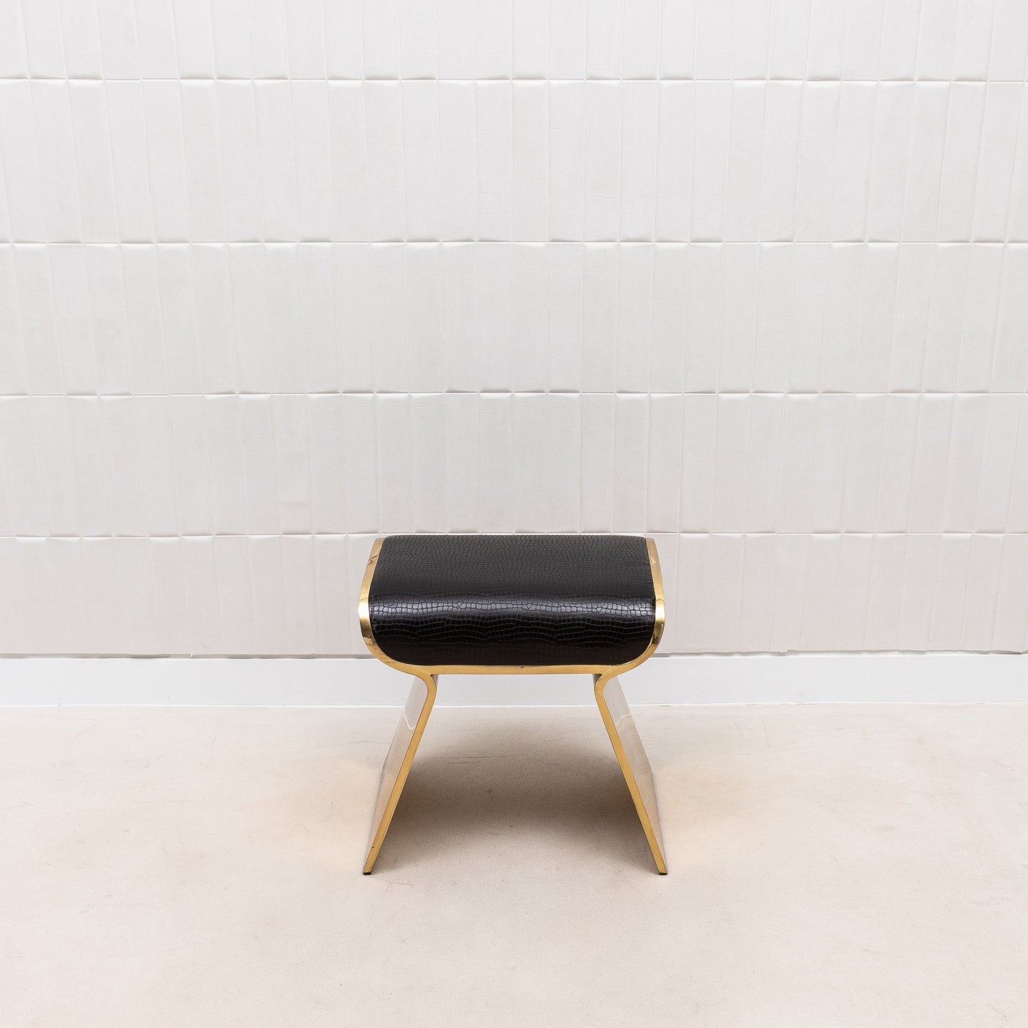 Black Leather Upholstered Stool with Polished Brass by Kifu Paris