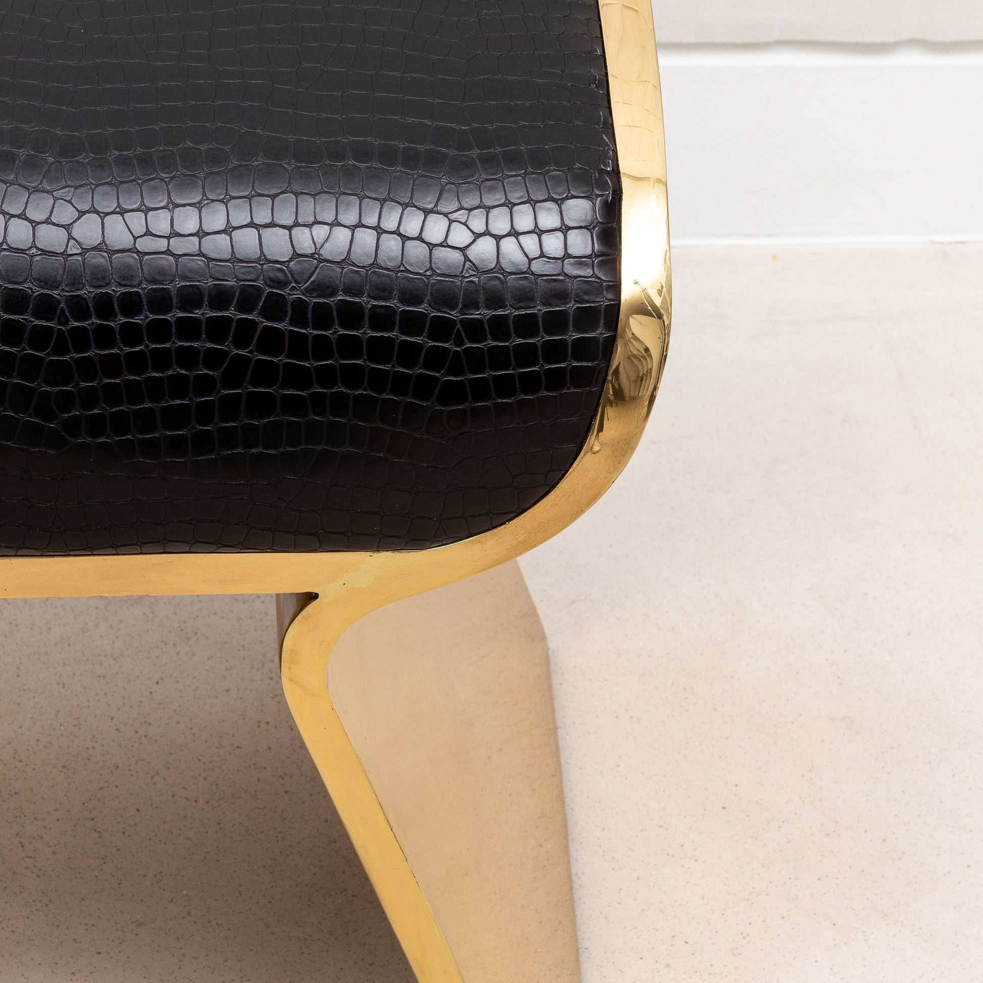 Black Leather Upholstered Stool with Polished Brass by Kifu Paris
