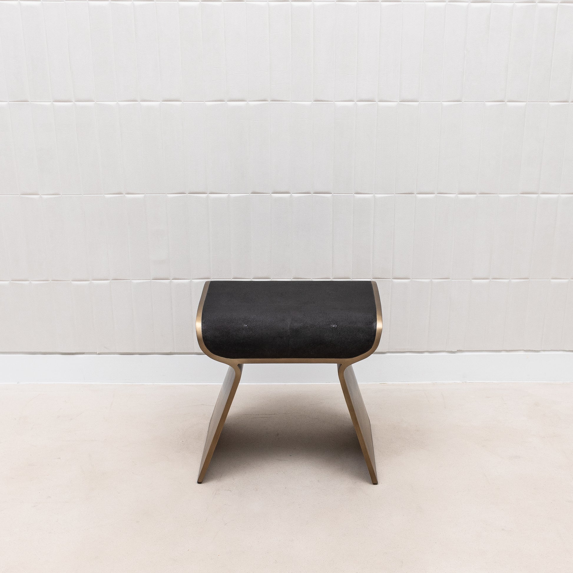 Stool in Black Shagreen with Bronze Patina Brass Legs by Kifu Paris