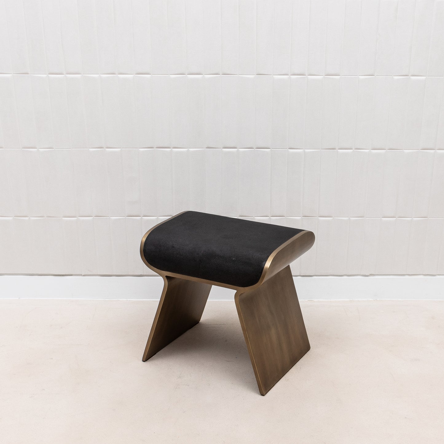 Stool in Black Shagreen with Bronze Patina Brass Legs by Kifu Paris
