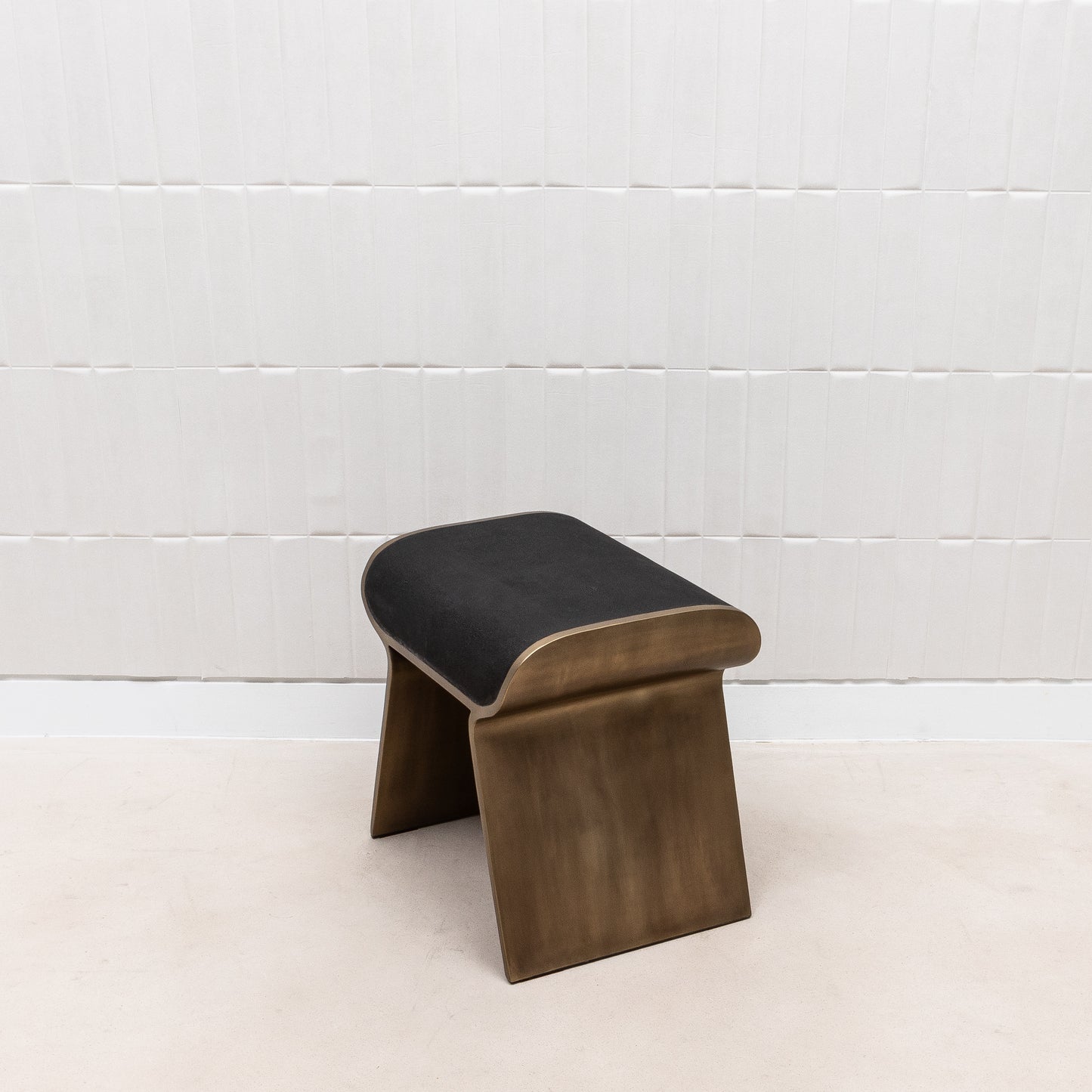 Stool in Black Shagreen with Bronze Patina Brass Legs by Kifu Paris