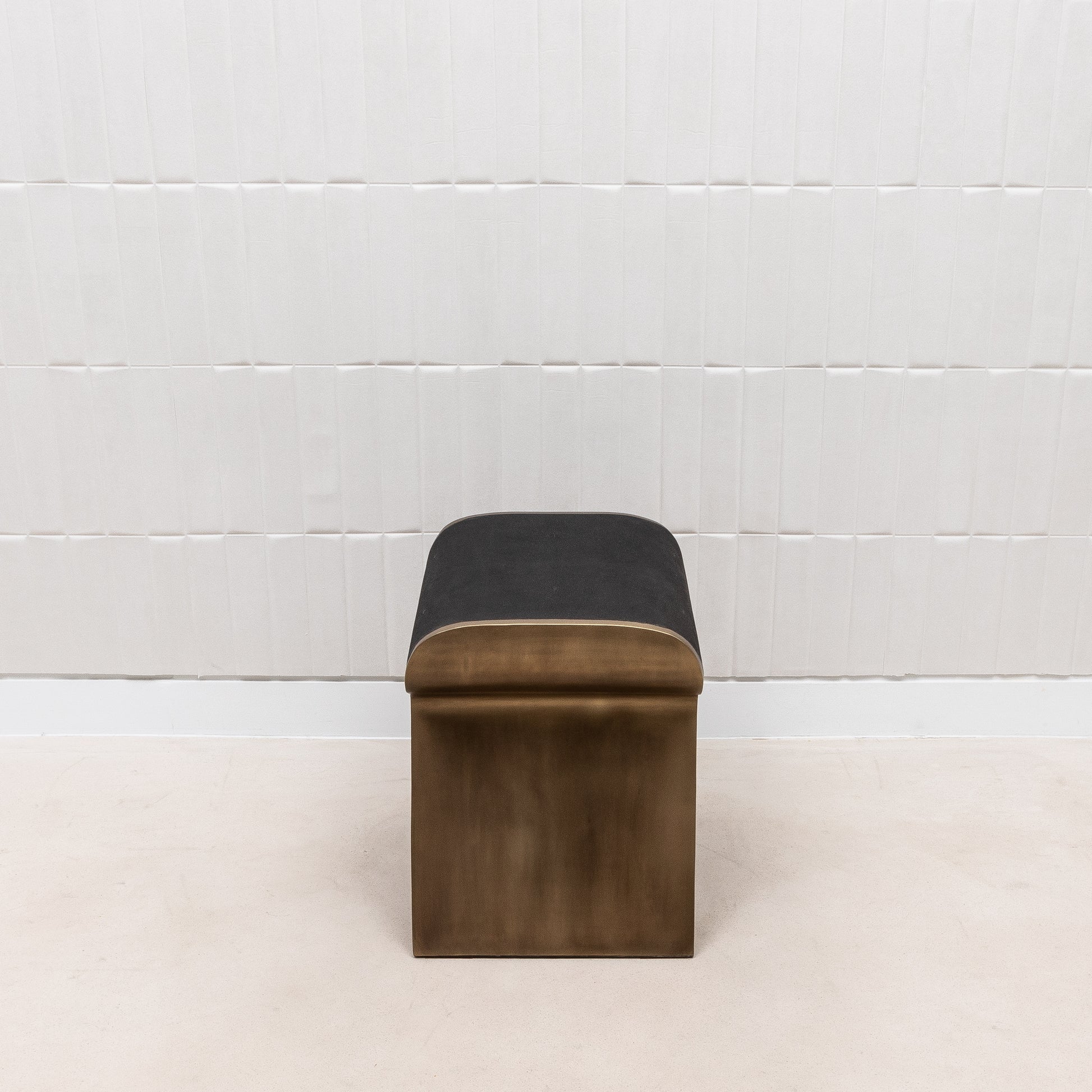 Stool in Black Shagreen with Bronze Patina Brass Legs by Kifu Paris