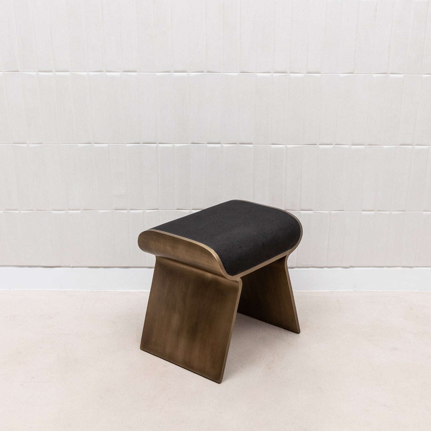 Stool in Black Shagreen with Bronze Patina Brass Legs by Kifu Paris