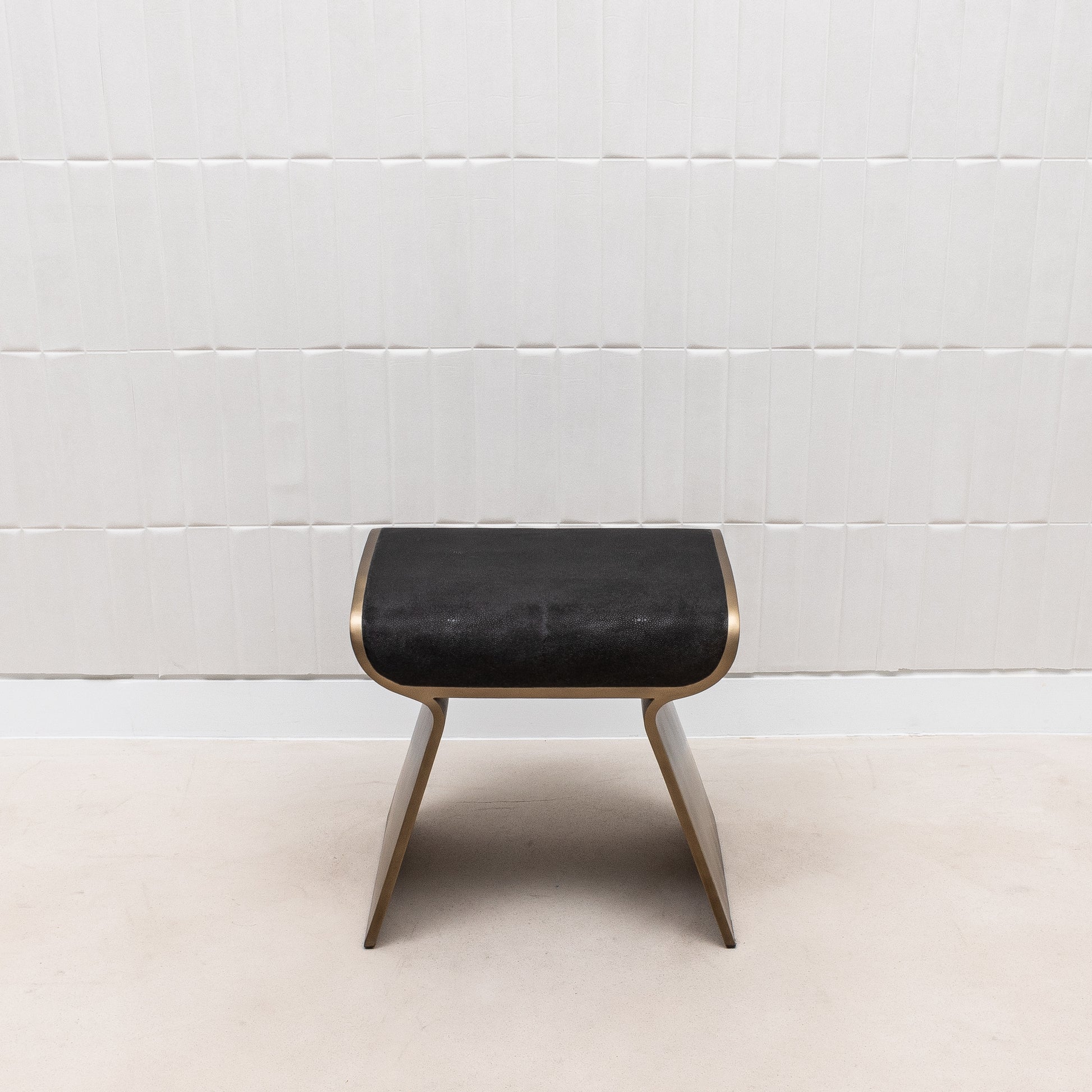 Stool in Black Shagreen with Bronze Patina Brass Legs by Kifu Paris