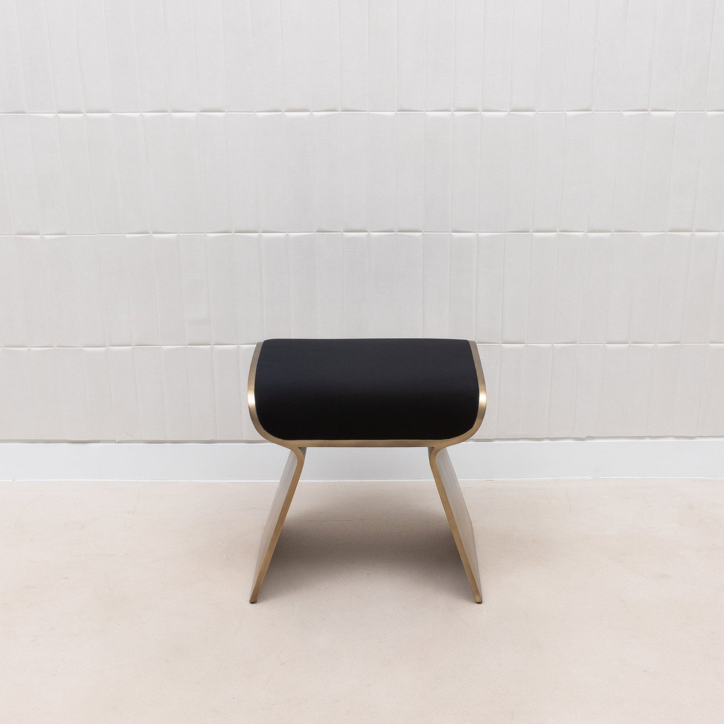Black Velvet Upholstered Stool with Brass by Kifu Paris