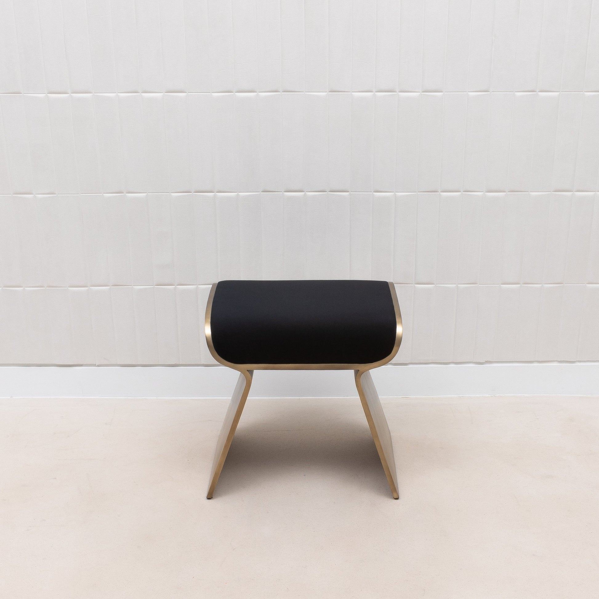 Black Velvet Upholstered Stool with Brass by Kifu Paris