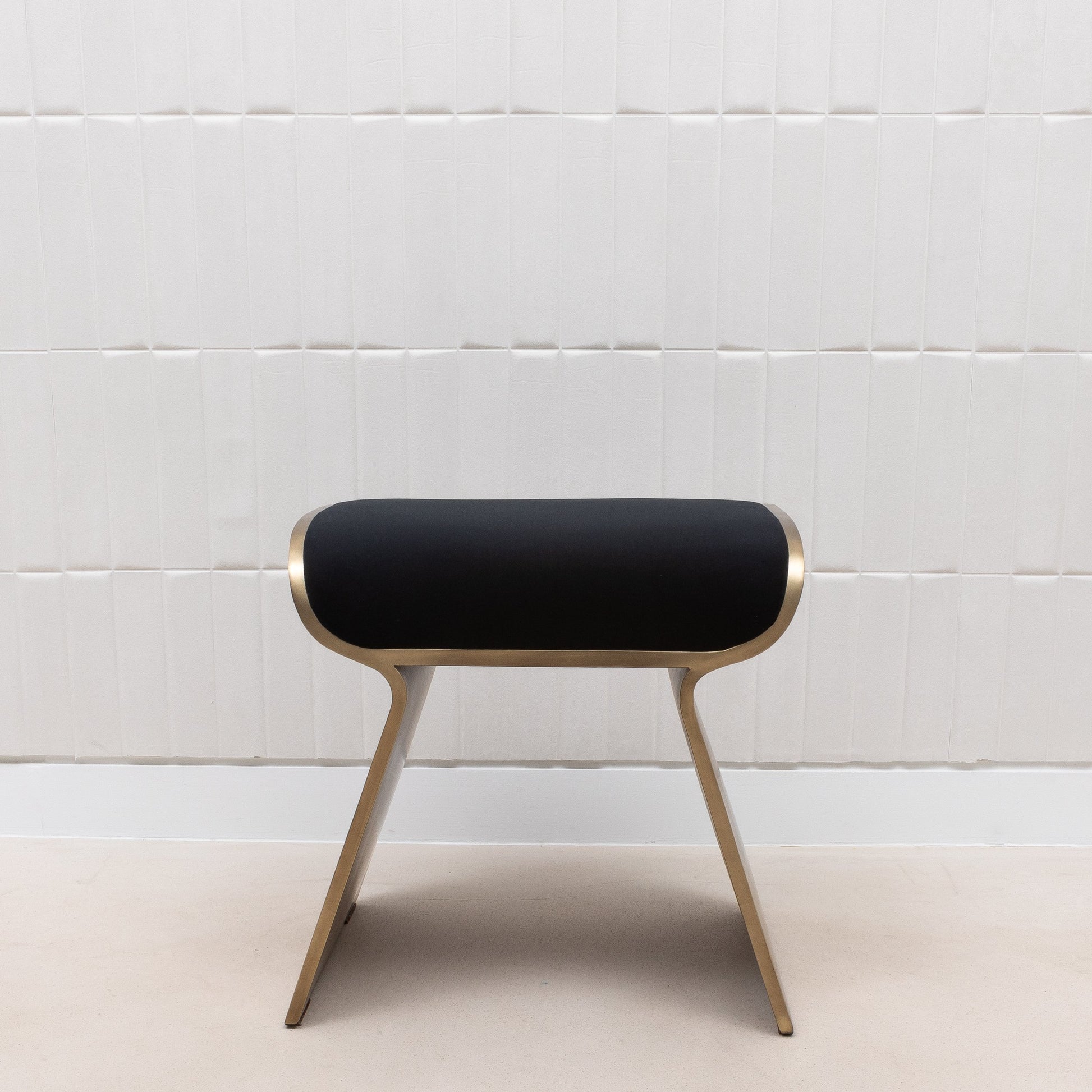 Black Velvet Upholstered Stool with Brass by Kifu Paris
