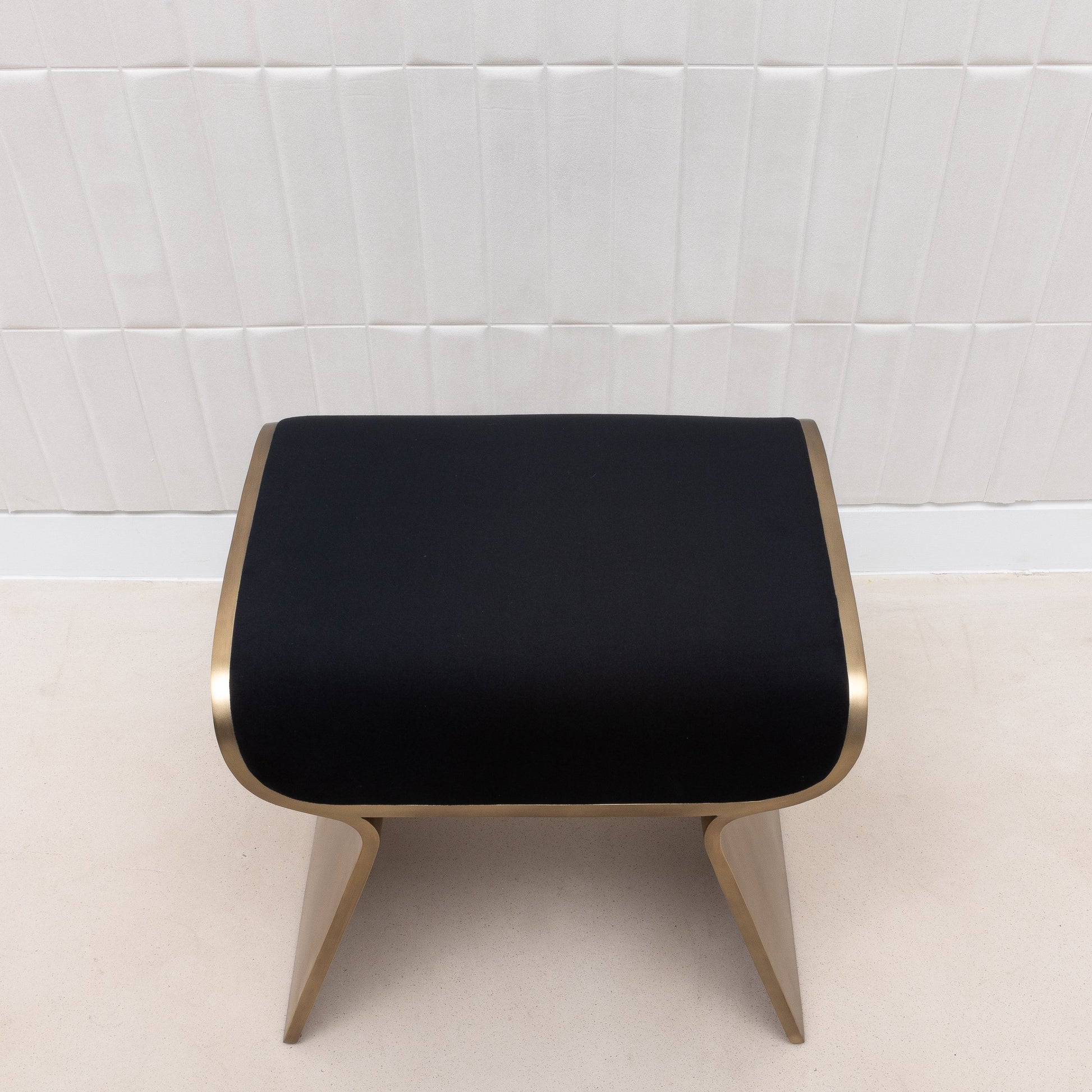 Black Velvet Upholstered Stool with Brass by Kifu Paris