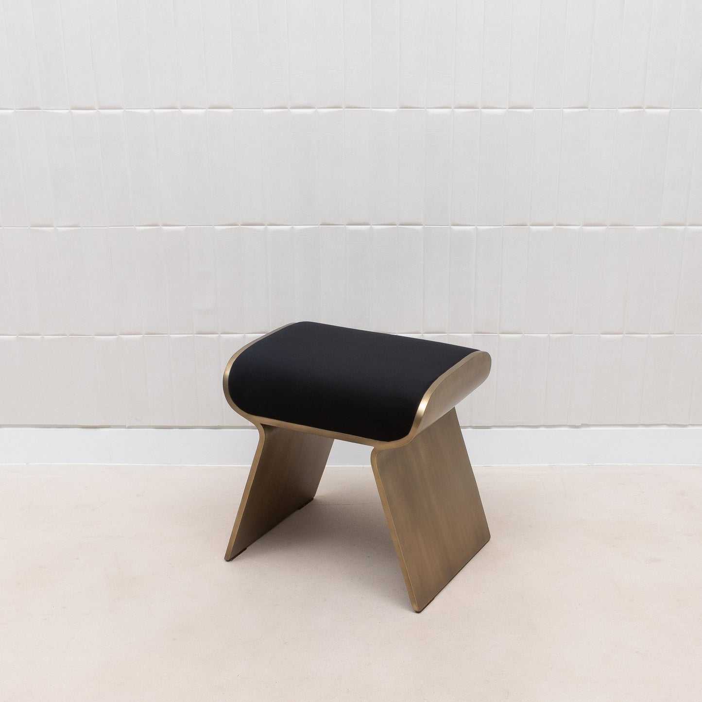 Black Velvet Upholstered Stool with Brass by Kifu Paris