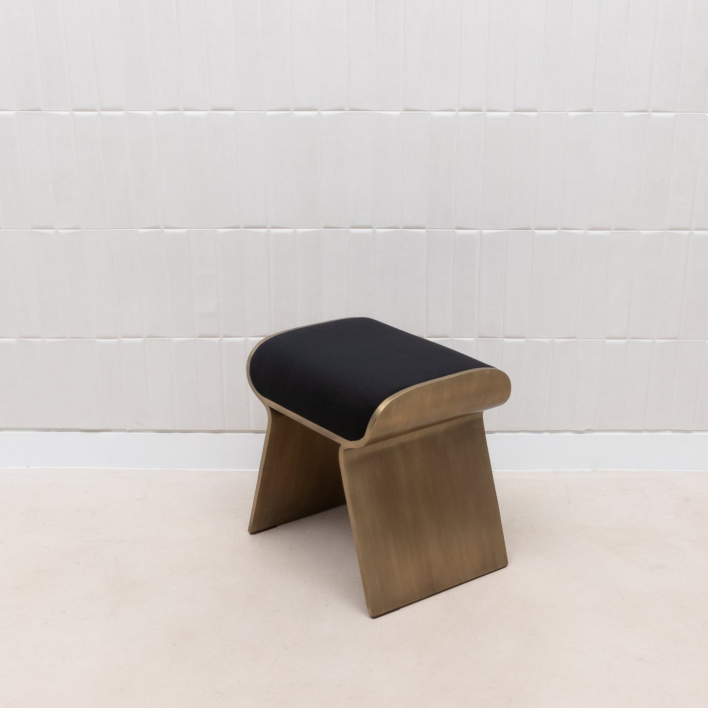 Black Velvet Upholstered Stool with Brass by Kifu Paris