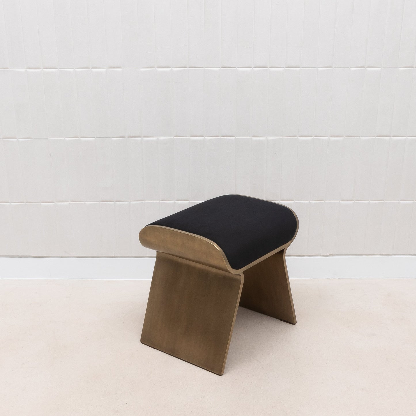 Black Velvet Upholstered Stool with Brass by Kifu Paris