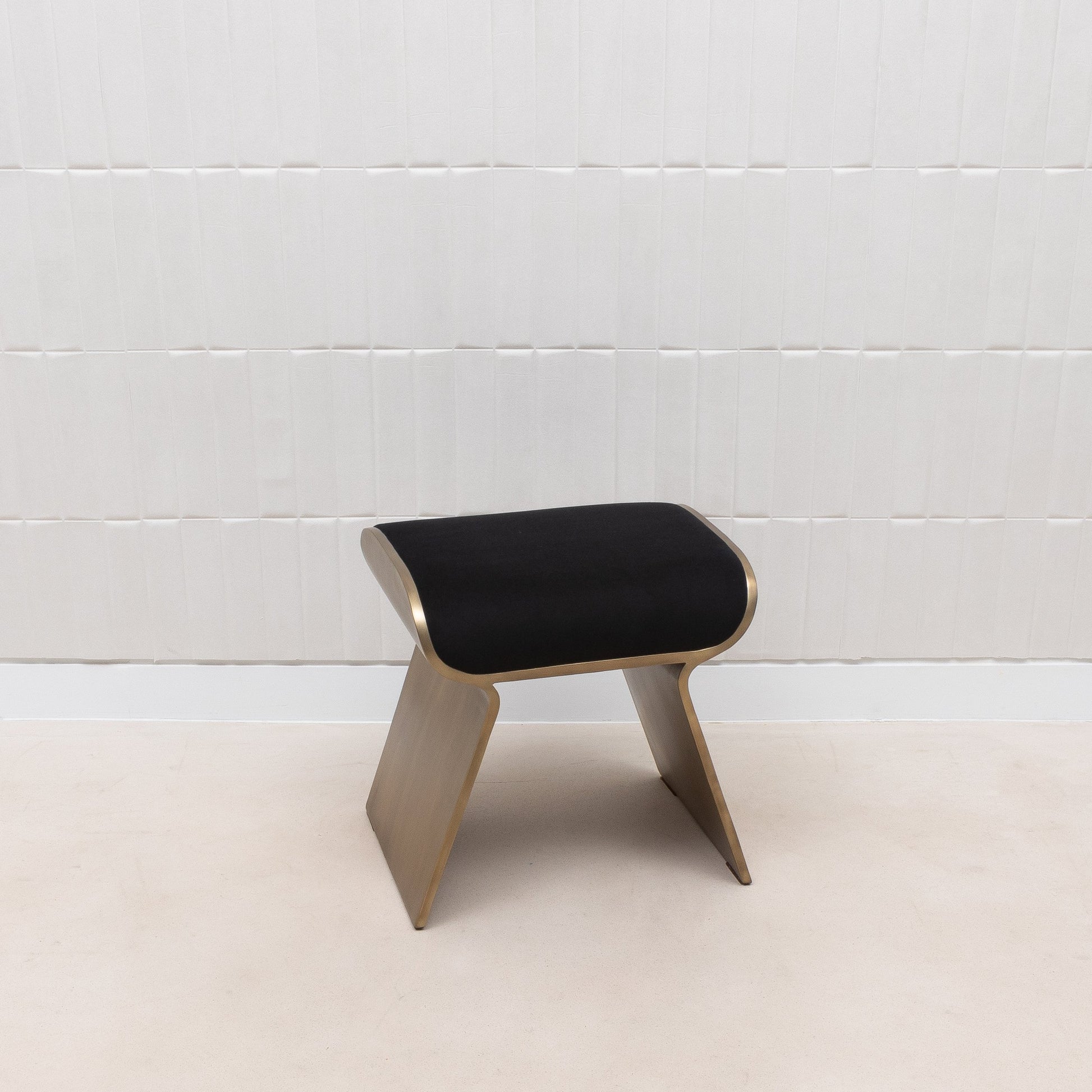Black Velvet Upholstered Stool with Brass by Kifu Paris