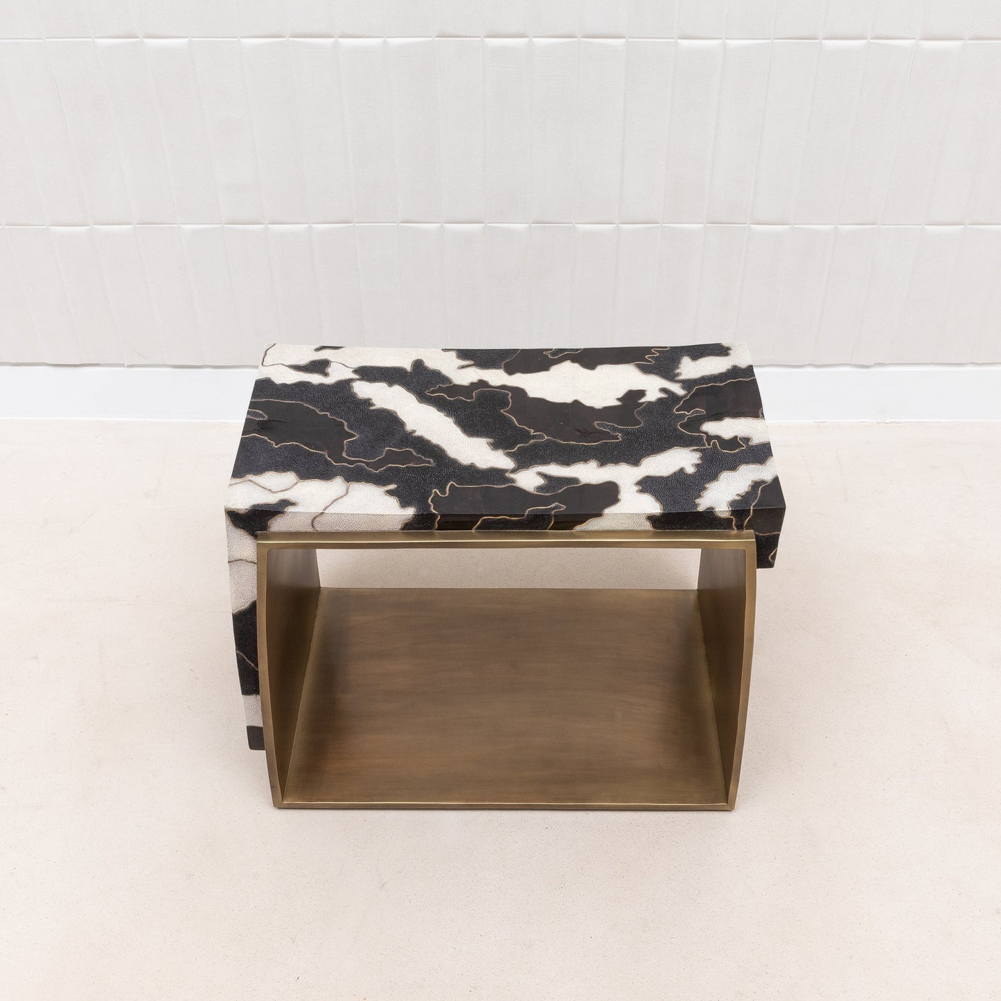 Camo Stool in Black/Cream Shagreen and Shell Pattern with Brass by R&Y Augousti