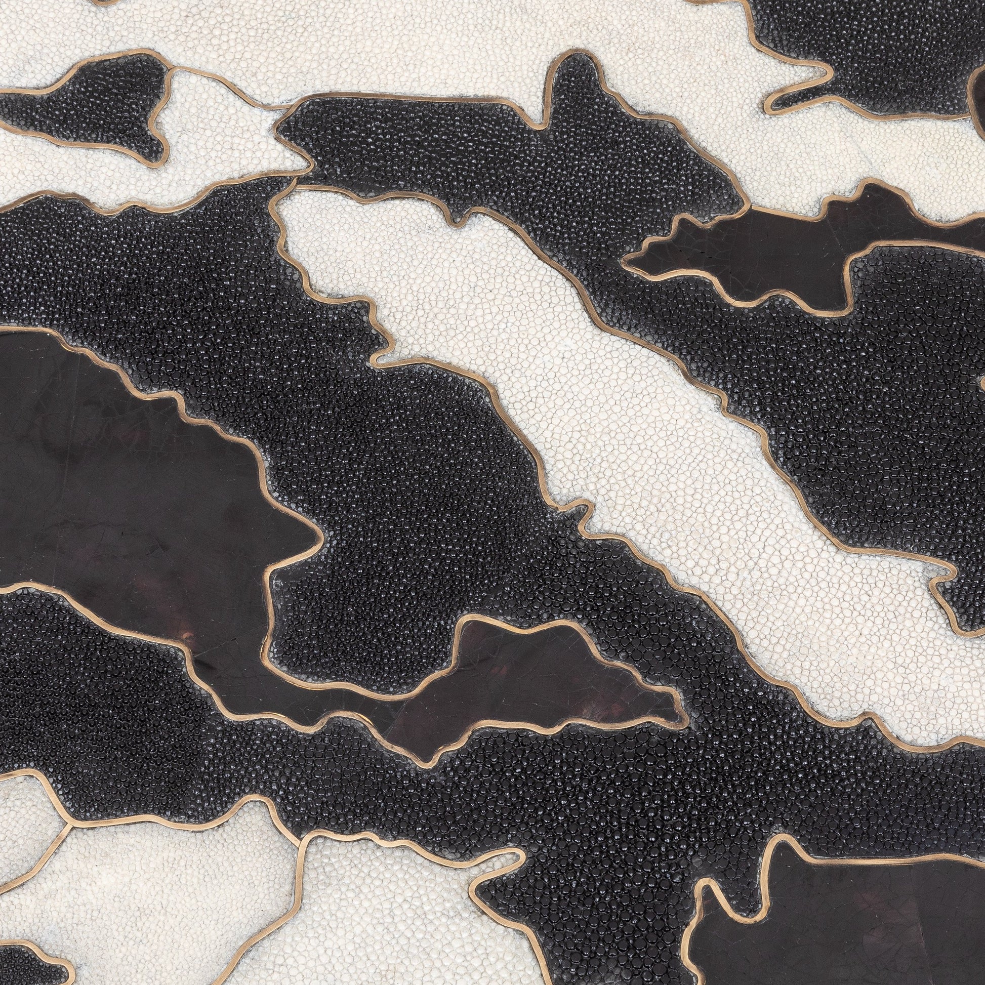Camo Stool in Black/Cream Shagreen and Shell Pattern with Brass by R&Y Augousti