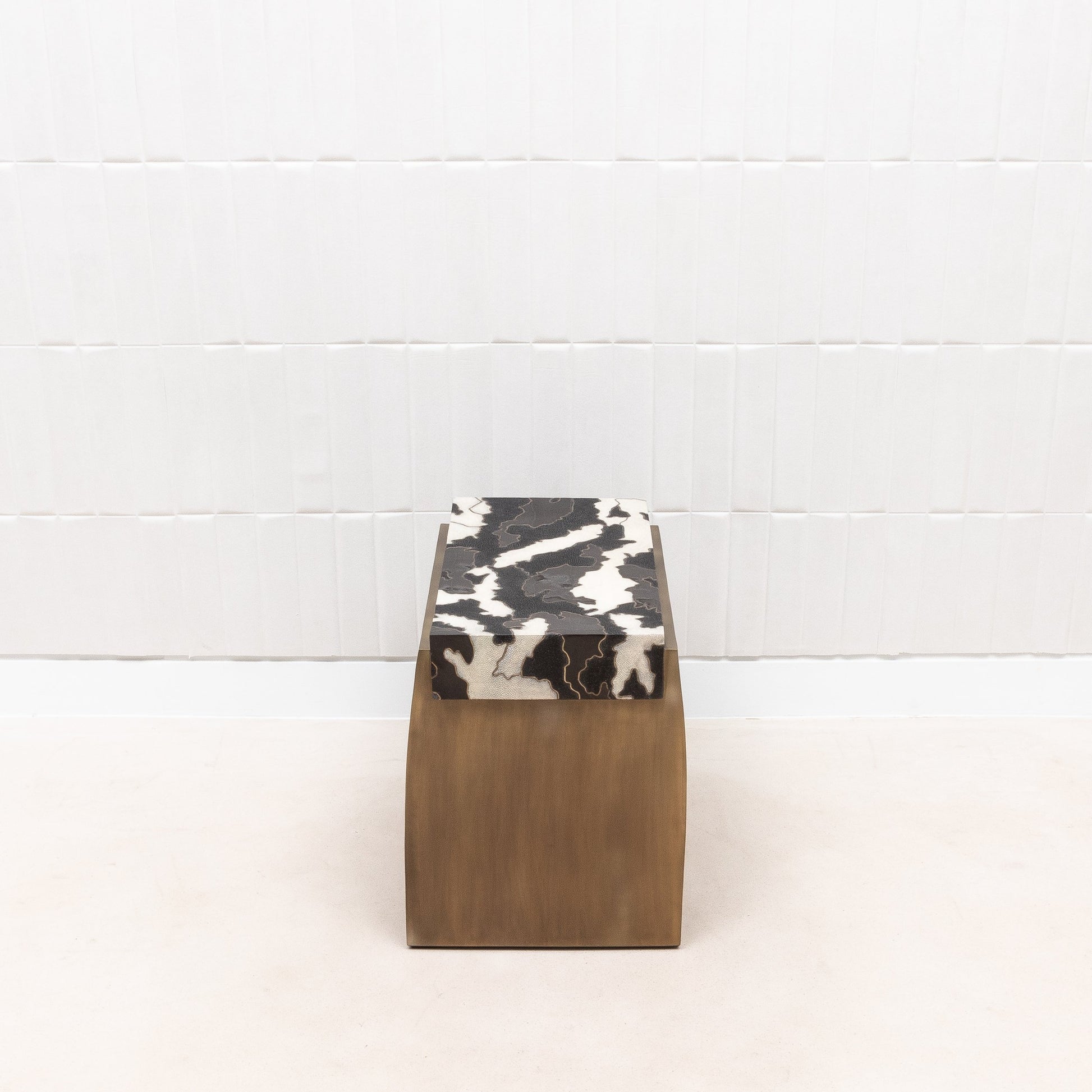 Camo Stool in Black/Cream Shagreen and Shell Pattern with Brass by R&Y Augousti