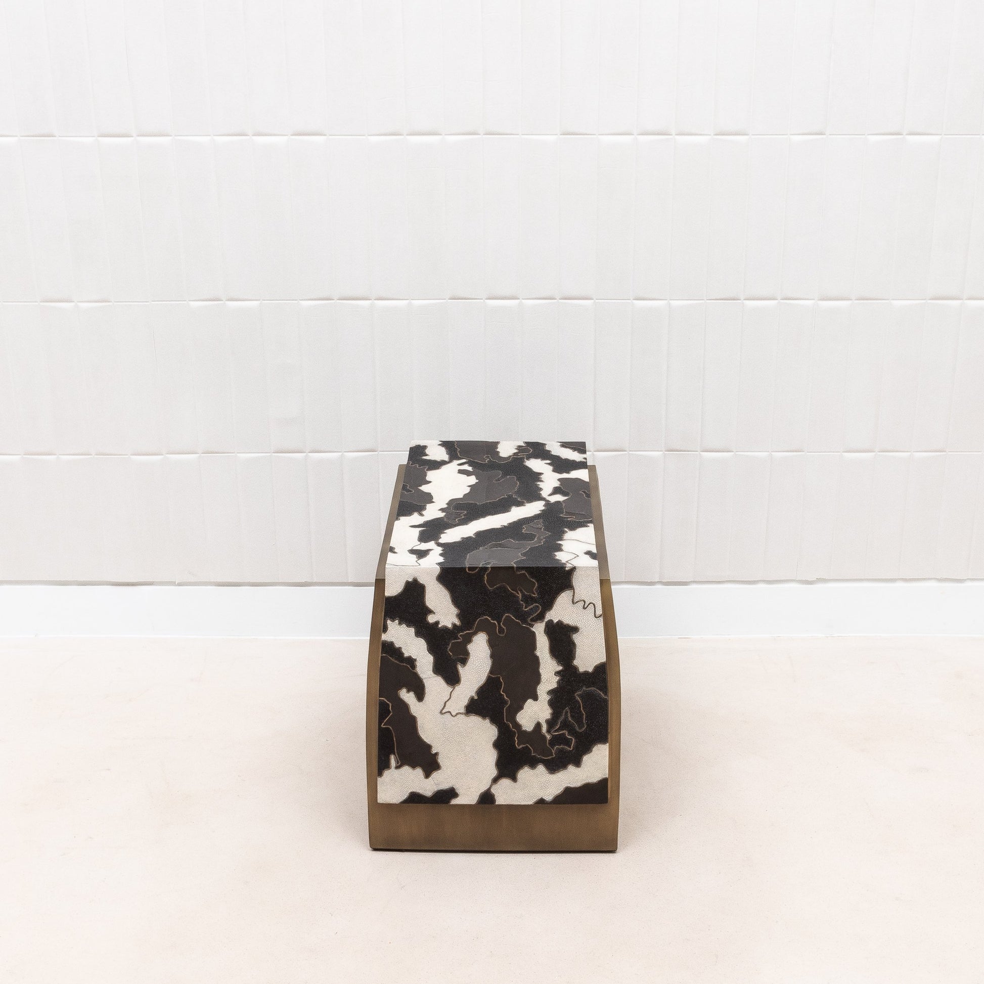 Camo Stool in Black/Cream Shagreen and Shell Pattern with Brass by R&Y Augousti