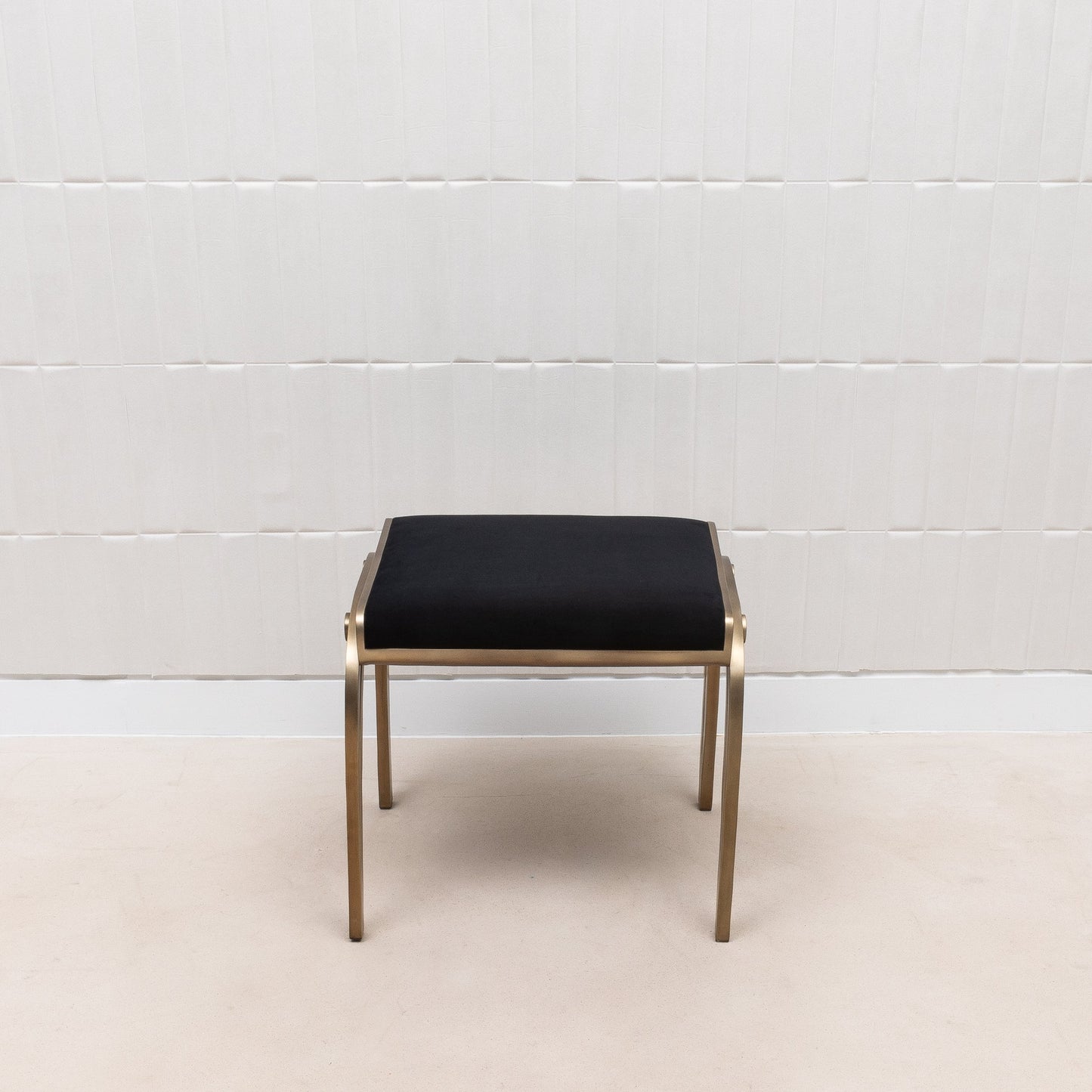 Black Velvet Upholstered Stool with Brass by R&Y Augousti