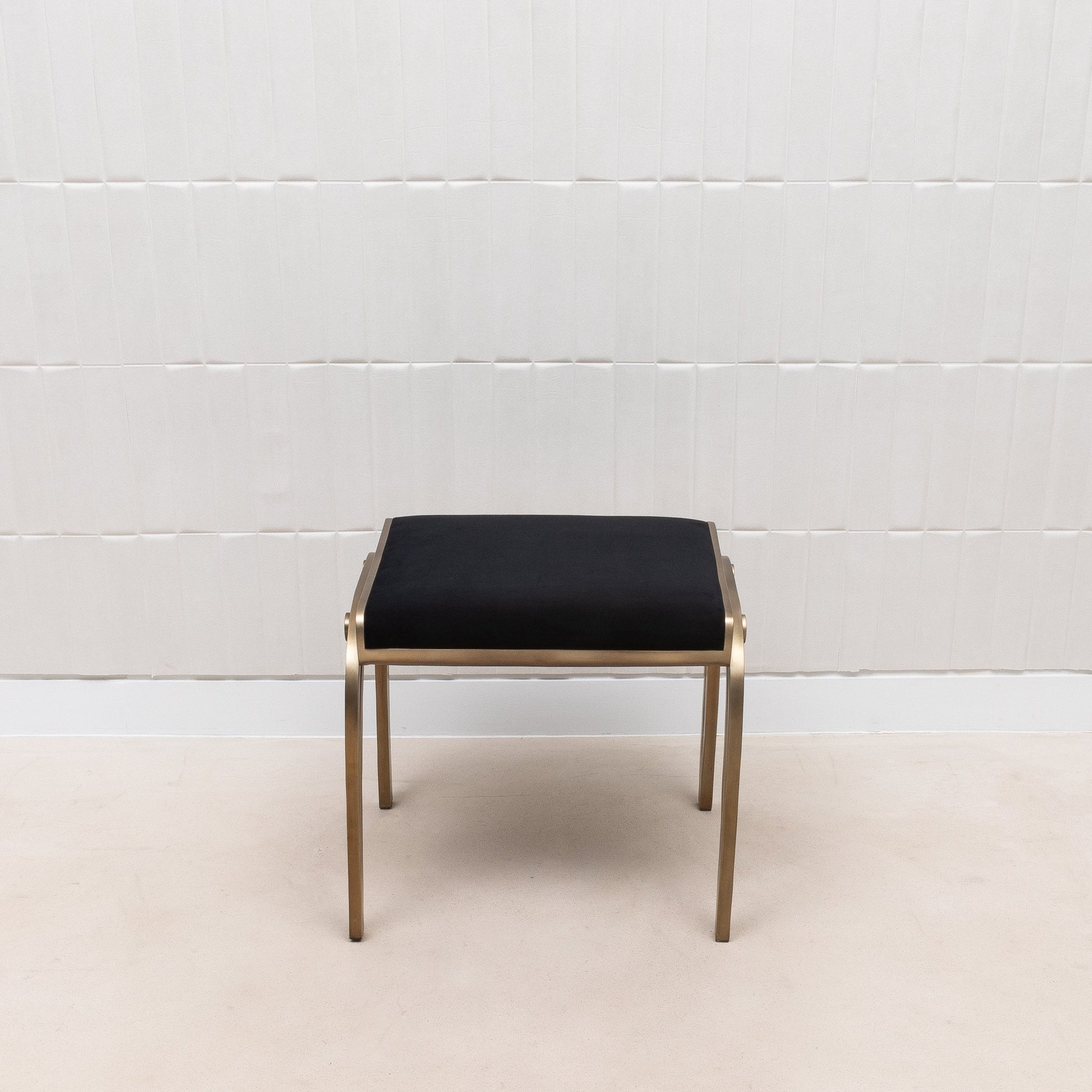 Black Velvet Upholstered Stool with Brass by R&Y Augousti