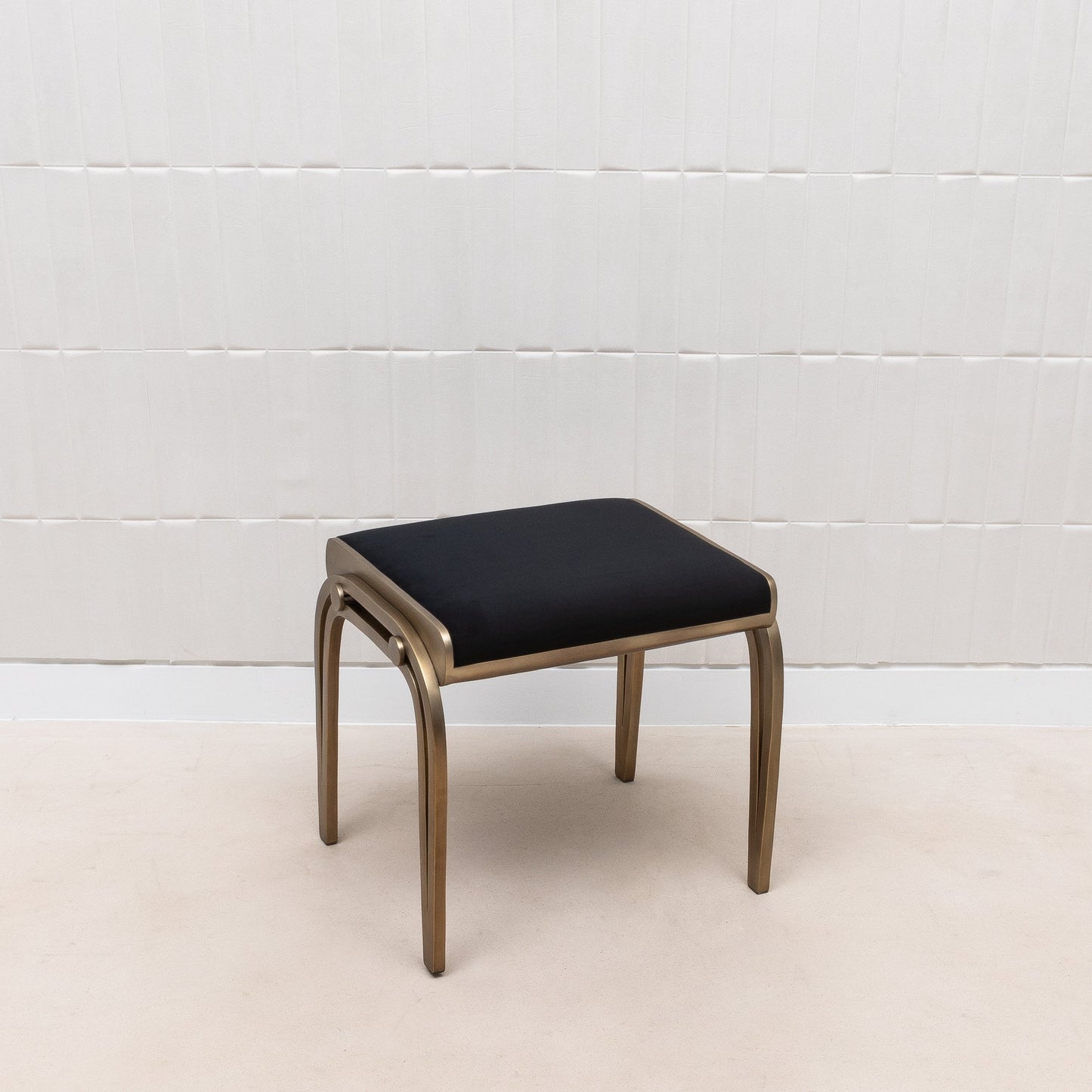 Black Velvet Upholstered Stool with Brass by R&Y Augousti