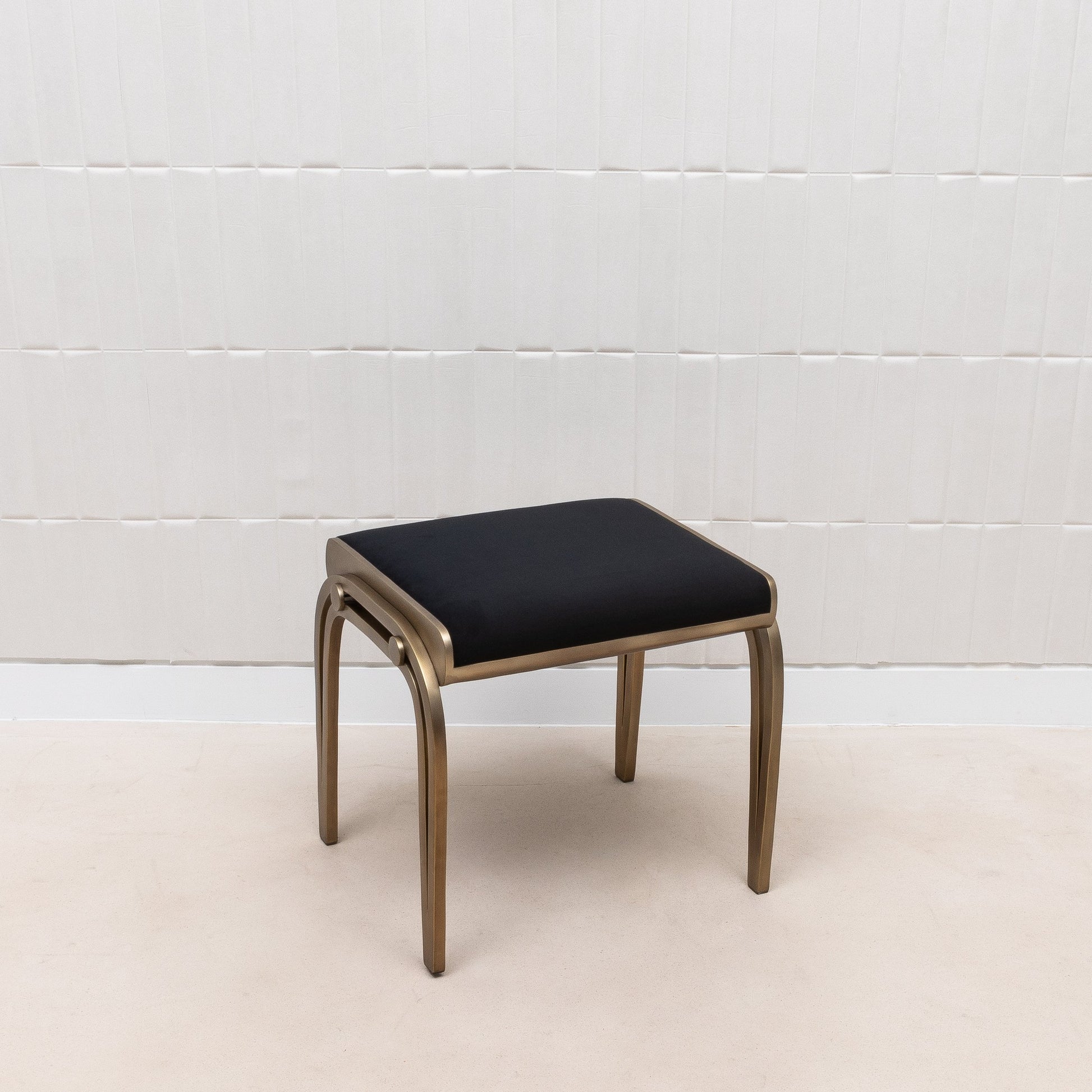 Black Velvet Upholstered Stool with Brass by R&Y Augousti