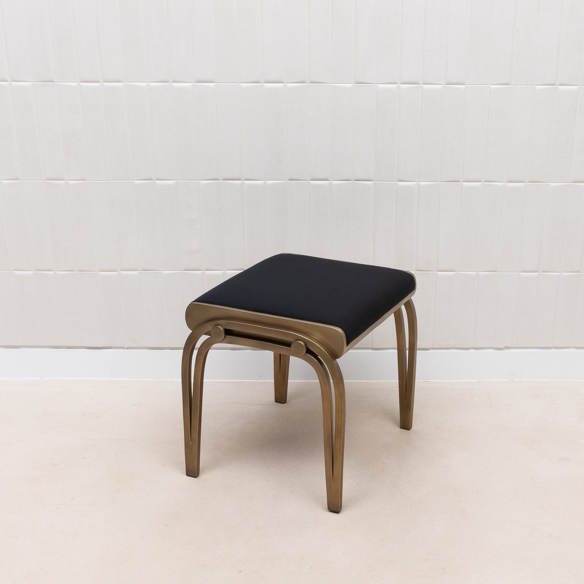 Black Velvet Upholstered Stool with Brass by R&Y Augousti
