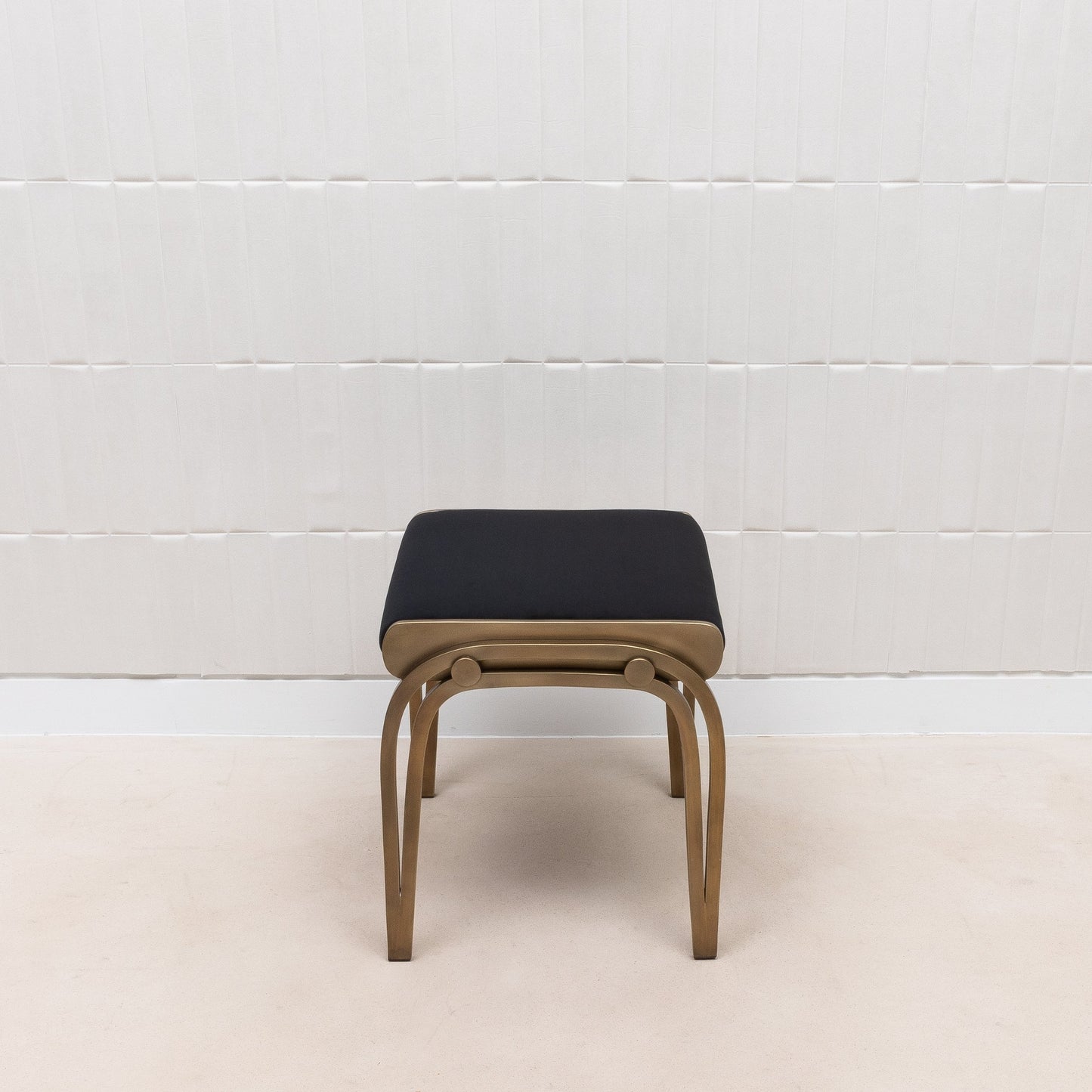 Black Velvet Upholstered Stool with Brass by R&Y Augousti