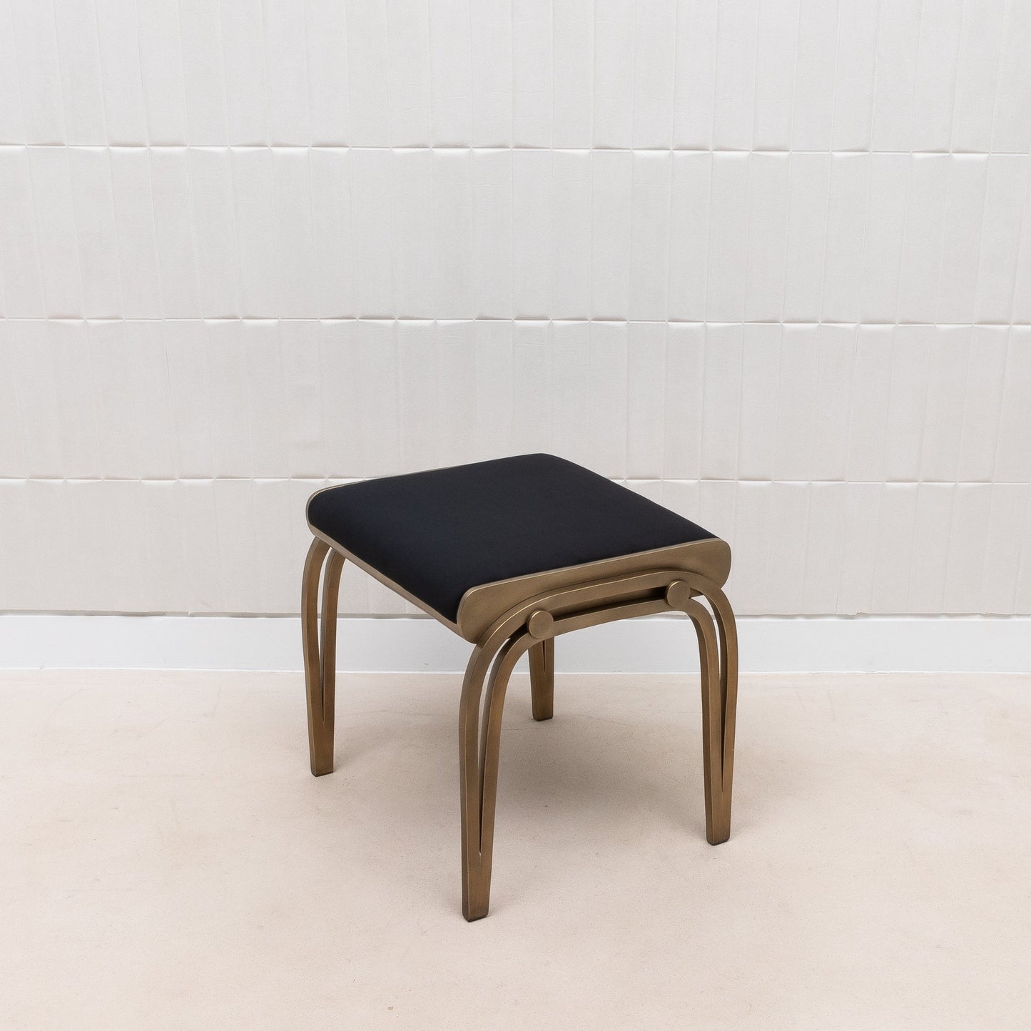 Black Velvet Upholstered Stool with Brass by R&Y Augousti