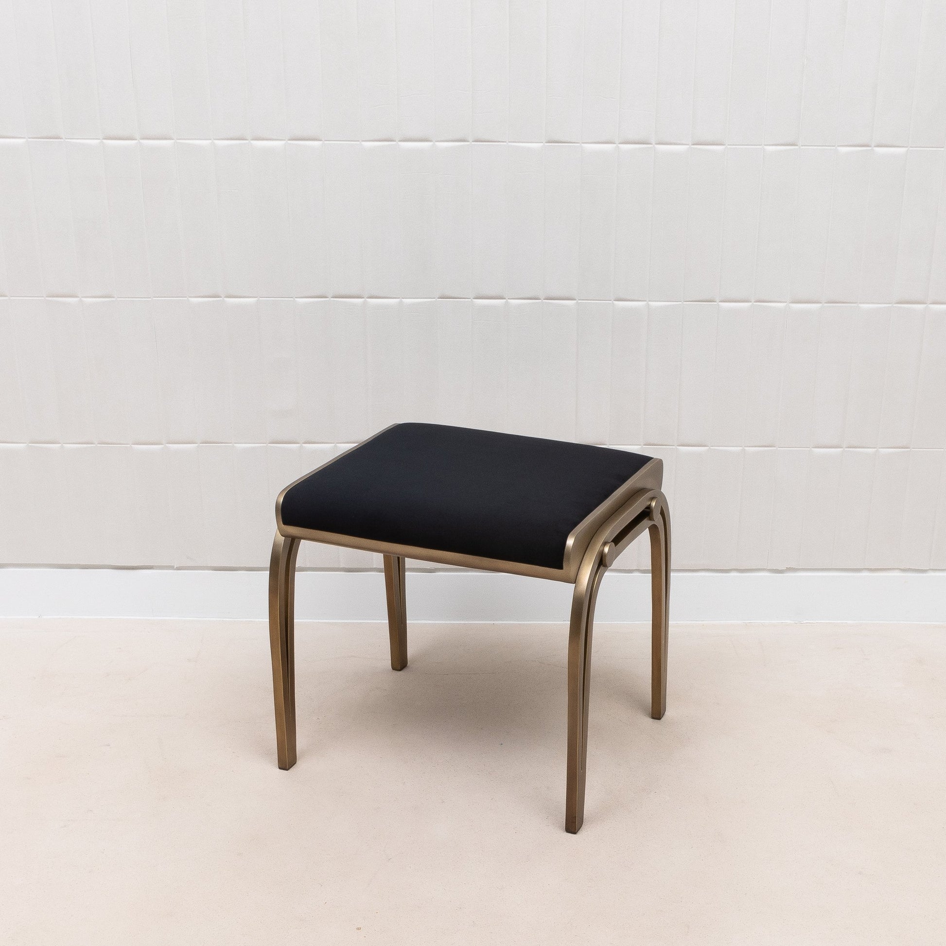 Black Velvet Upholstered Stool with Brass by R&Y Augousti