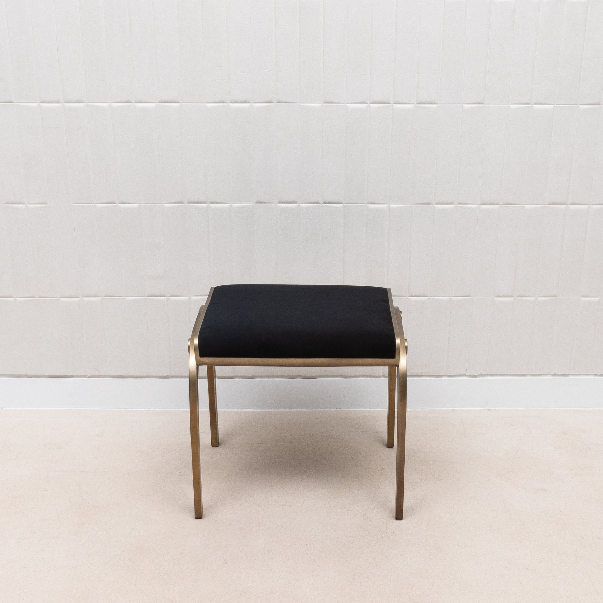 Black Velvet Upholstered Stool with Brass by R&Y Augousti