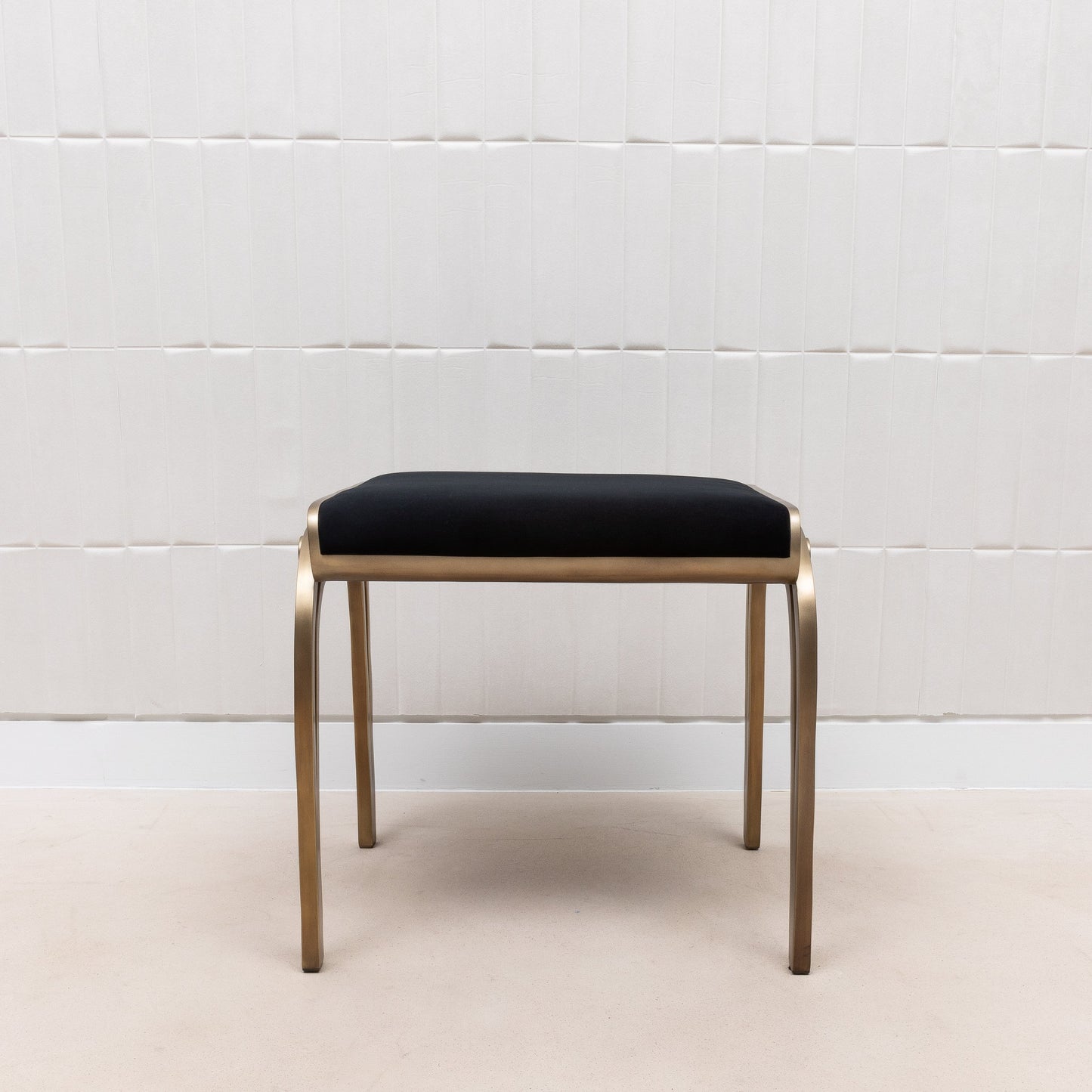 Black Velvet Upholstered Stool with Brass by R&Y Augousti