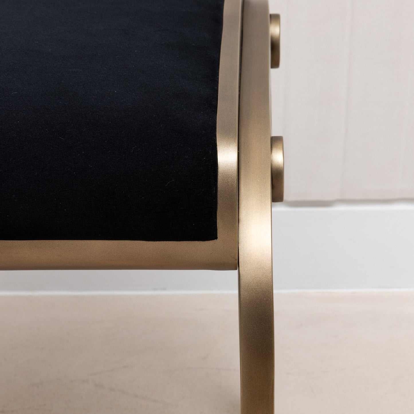 Black Velvet Upholstered Stool with Brass by R&Y Augousti