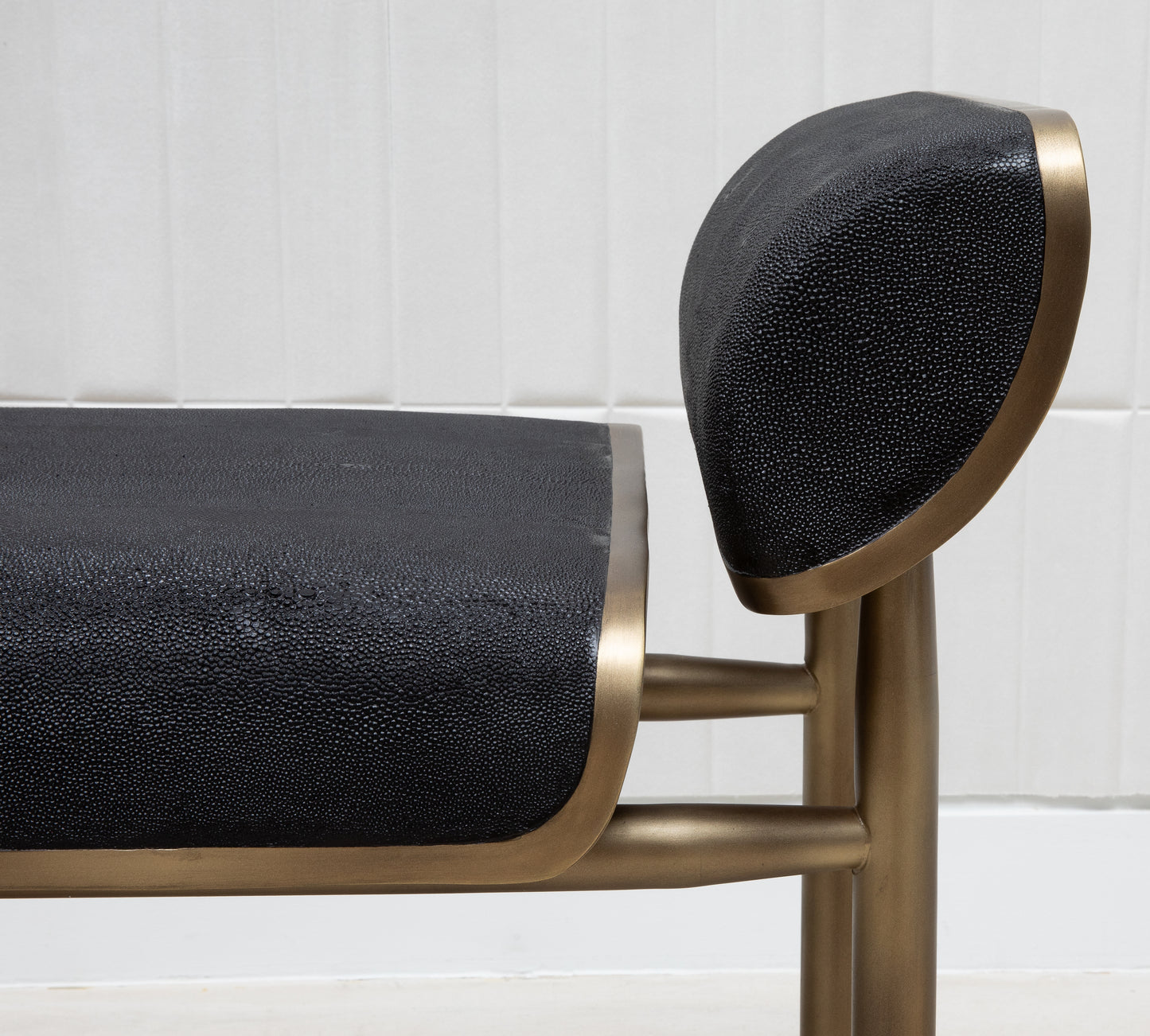 Bench in Black Shagreen with Bronze Patina Brass by Kifu Paris
