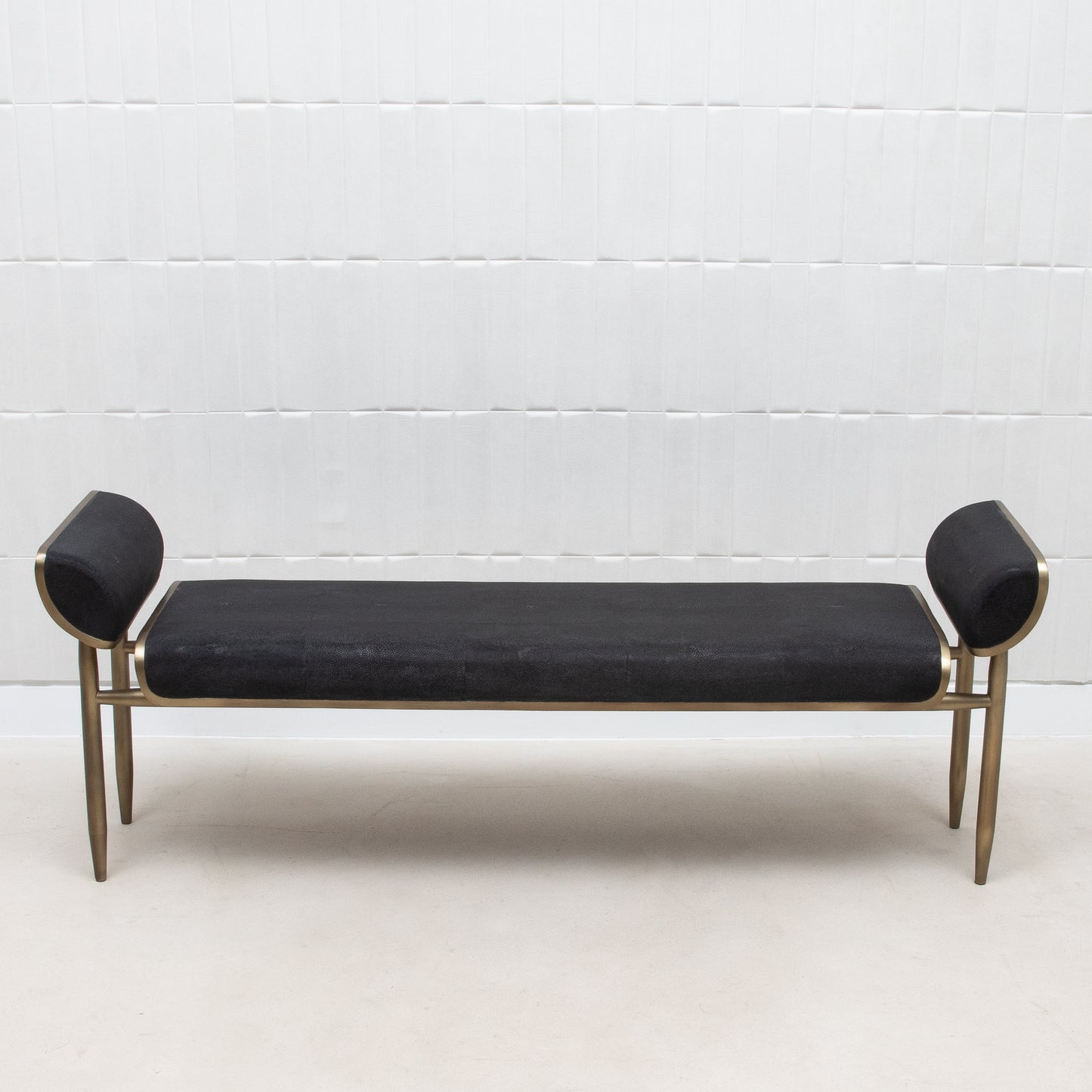Bench in Black Shagreen with Bronze Patina Brass by Kifu Paris