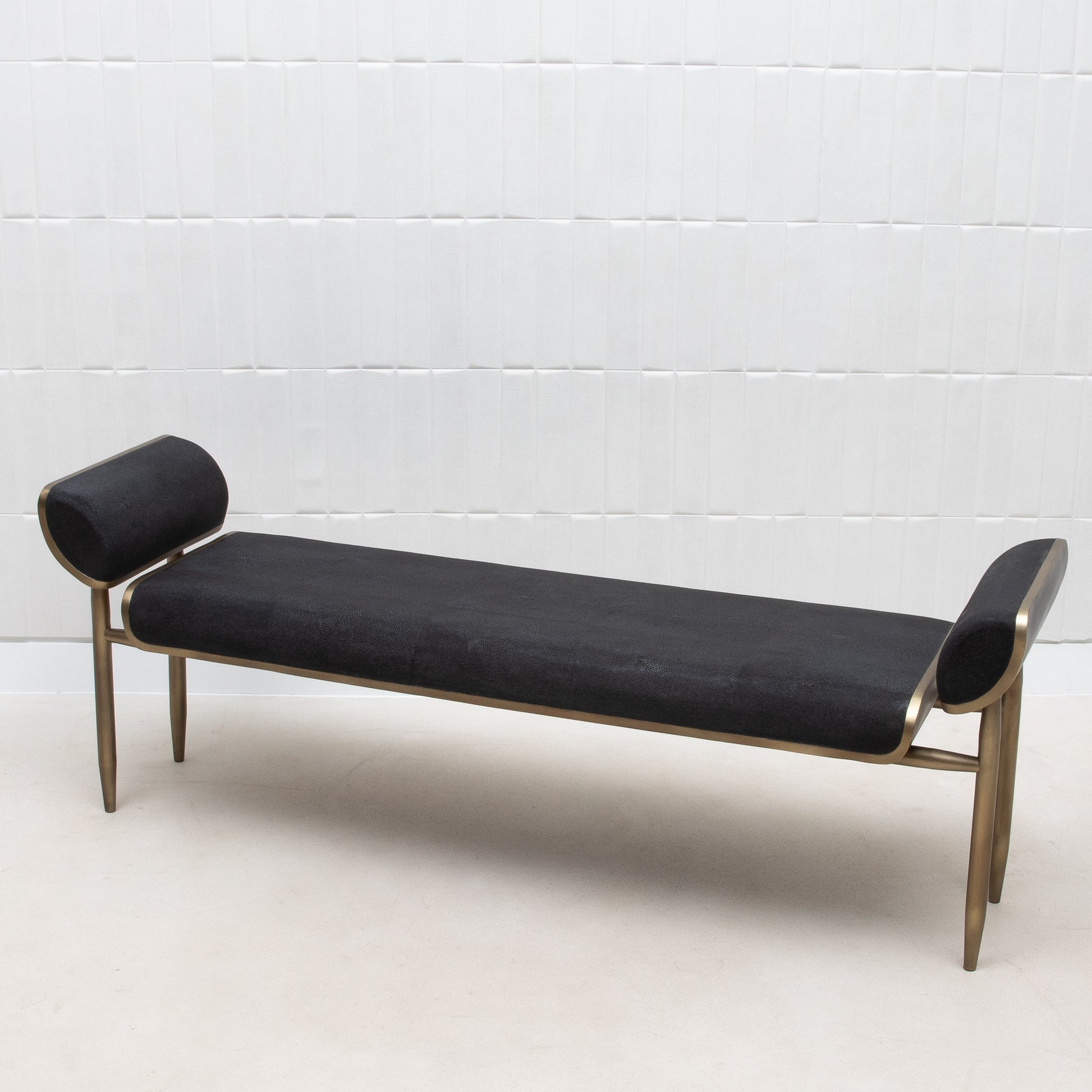 Bench in Black Shagreen with Bronze Patina Brass by Kifu Paris