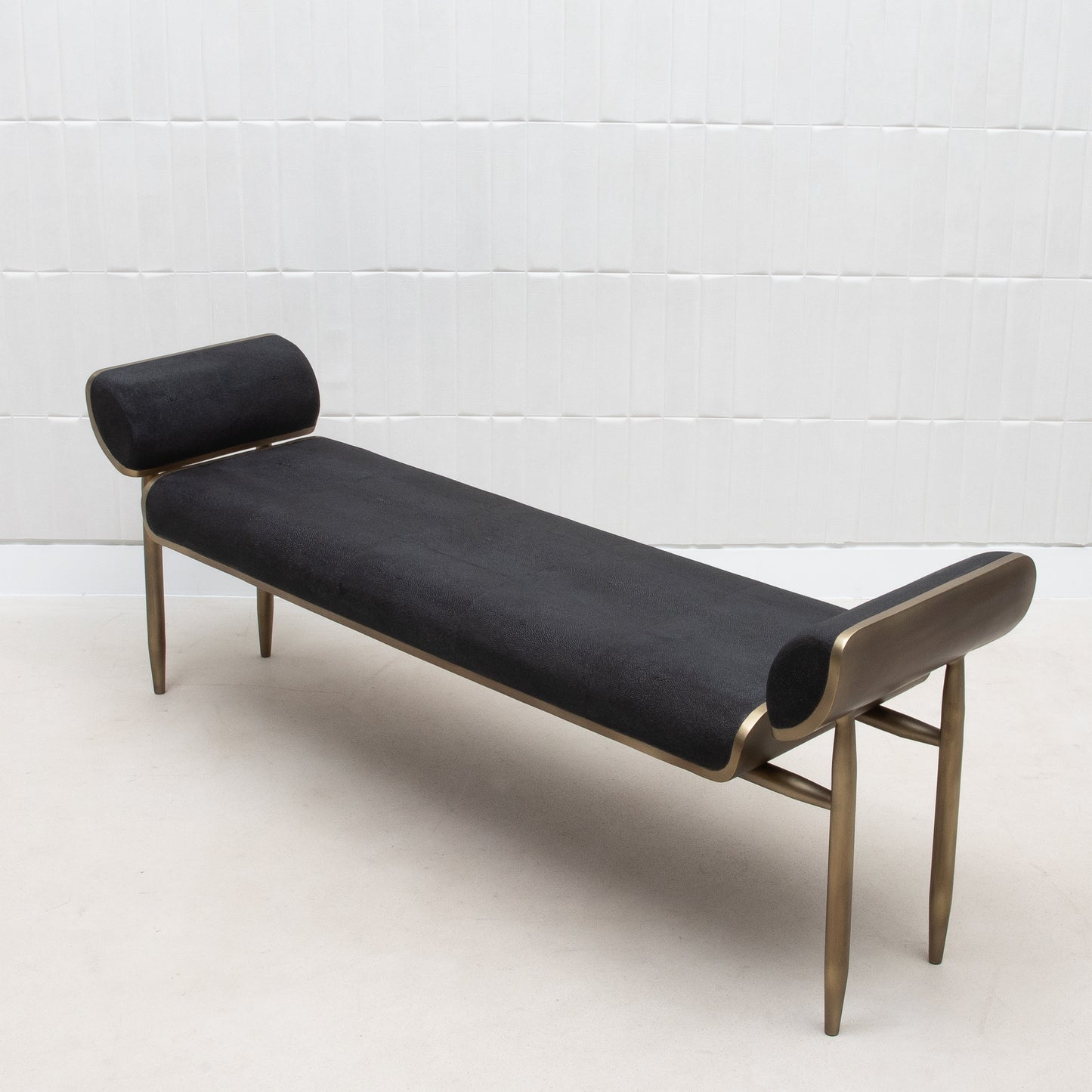 Bench in Black Shagreen with Bronze Patina Brass by Kifu Paris