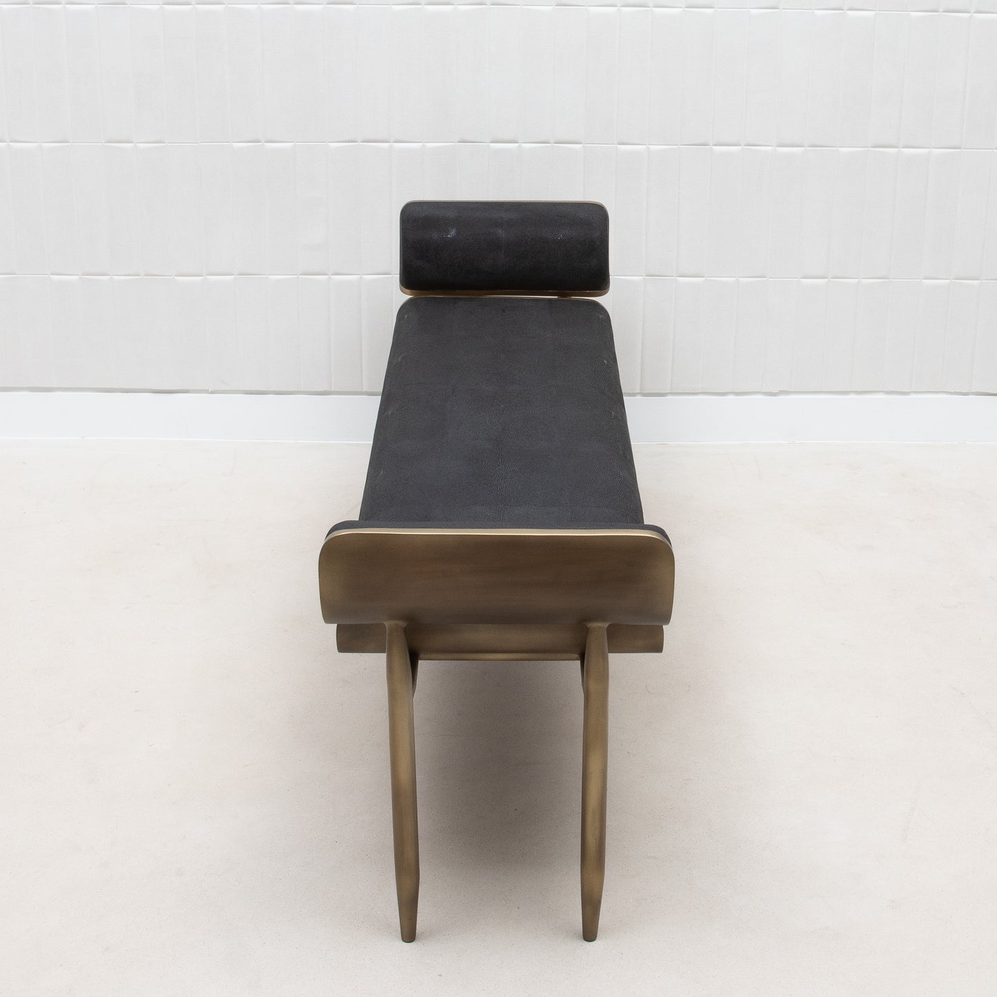 Bench in Black Shagreen with Bronze Patina Brass by Kifu Paris