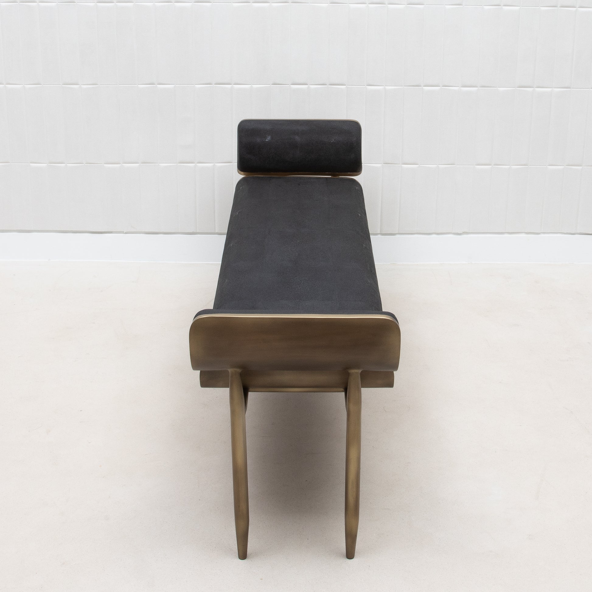 Bench in Black Shagreen with Bronze Patina Brass by Kifu Paris