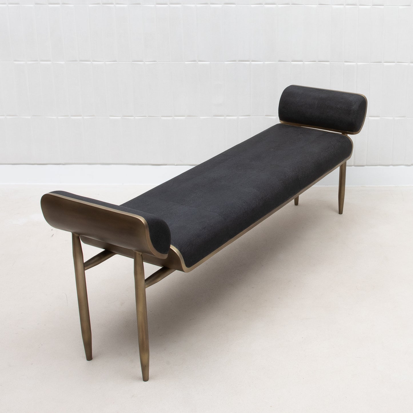 Bench in Black Shagreen with Bronze Patina Brass by Kifu Paris
