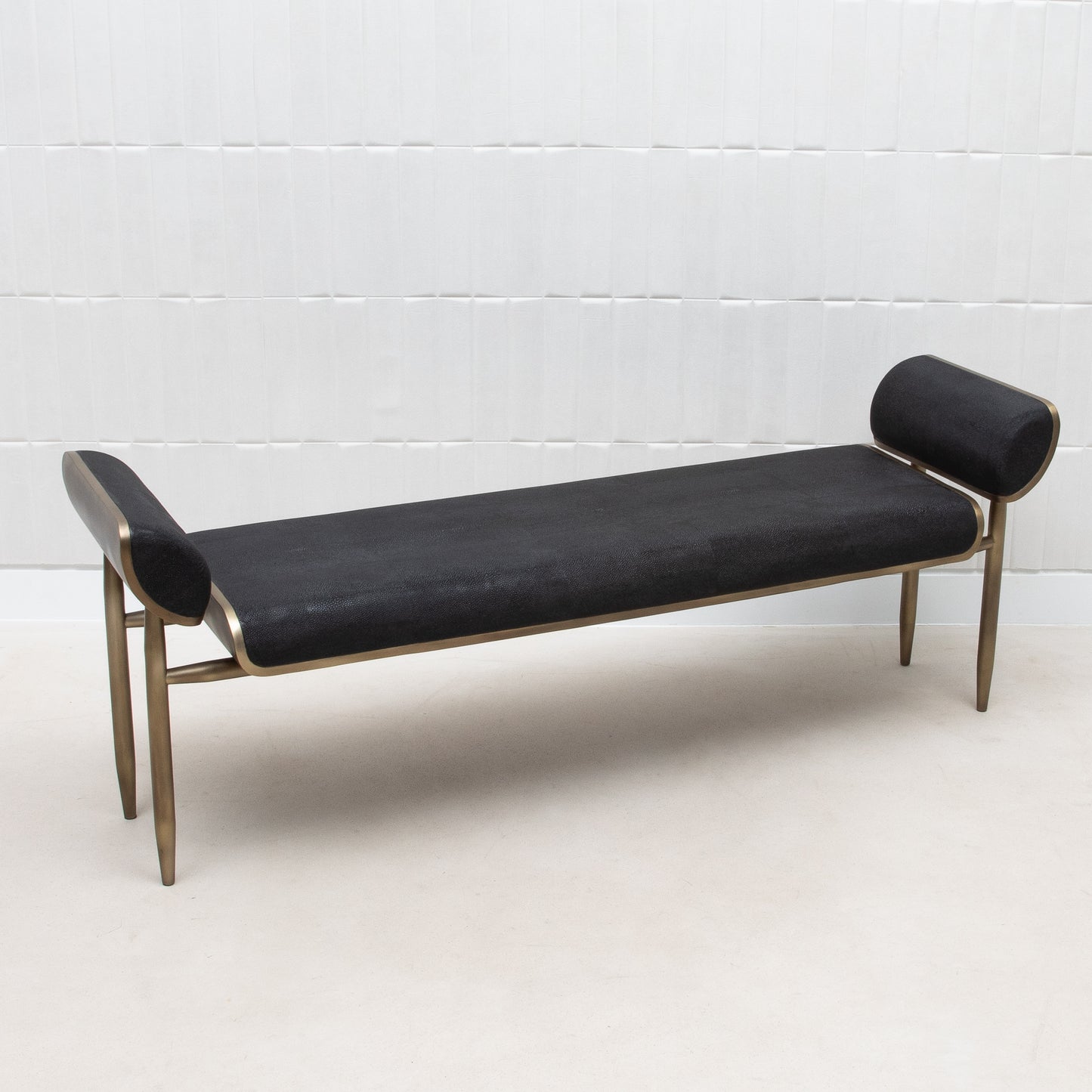Bench in Black Shagreen with Bronze Patina Brass by Kifu Paris