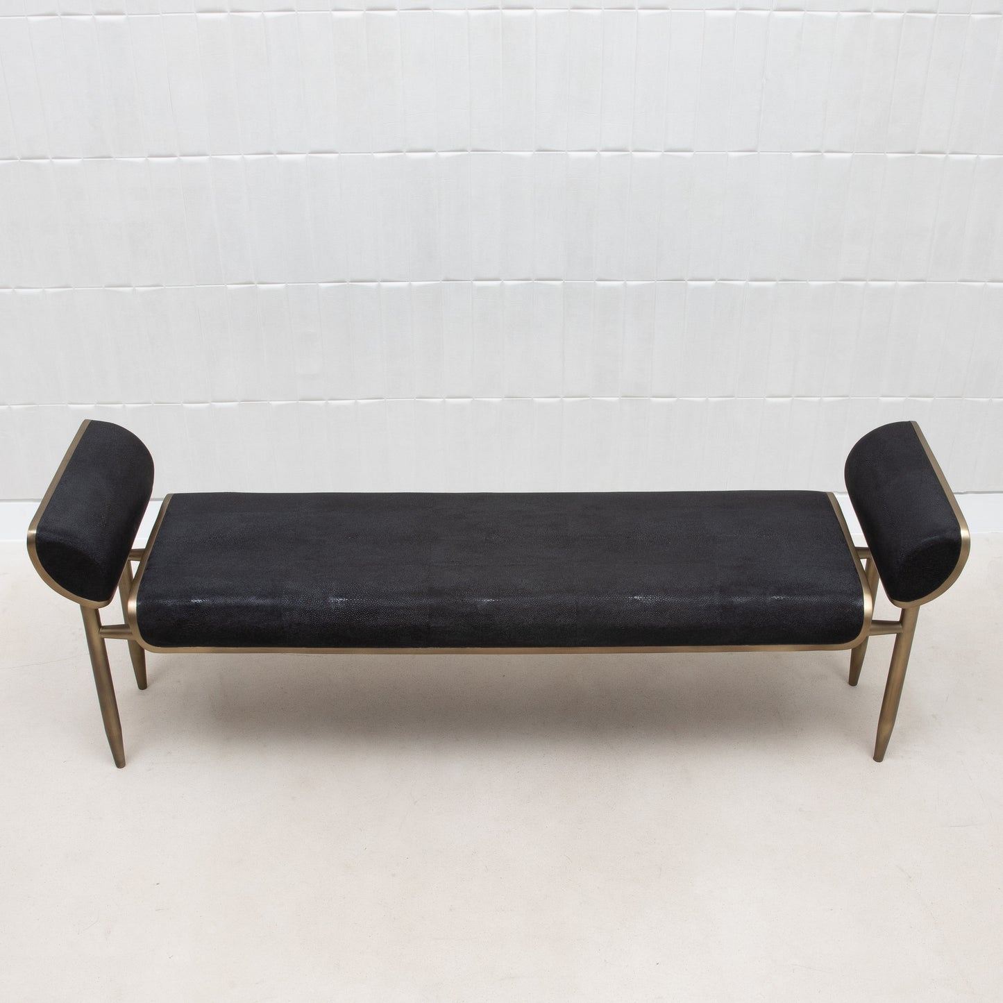 Bench in Black Shagreen with Bronze Patina Brass by Kifu Paris