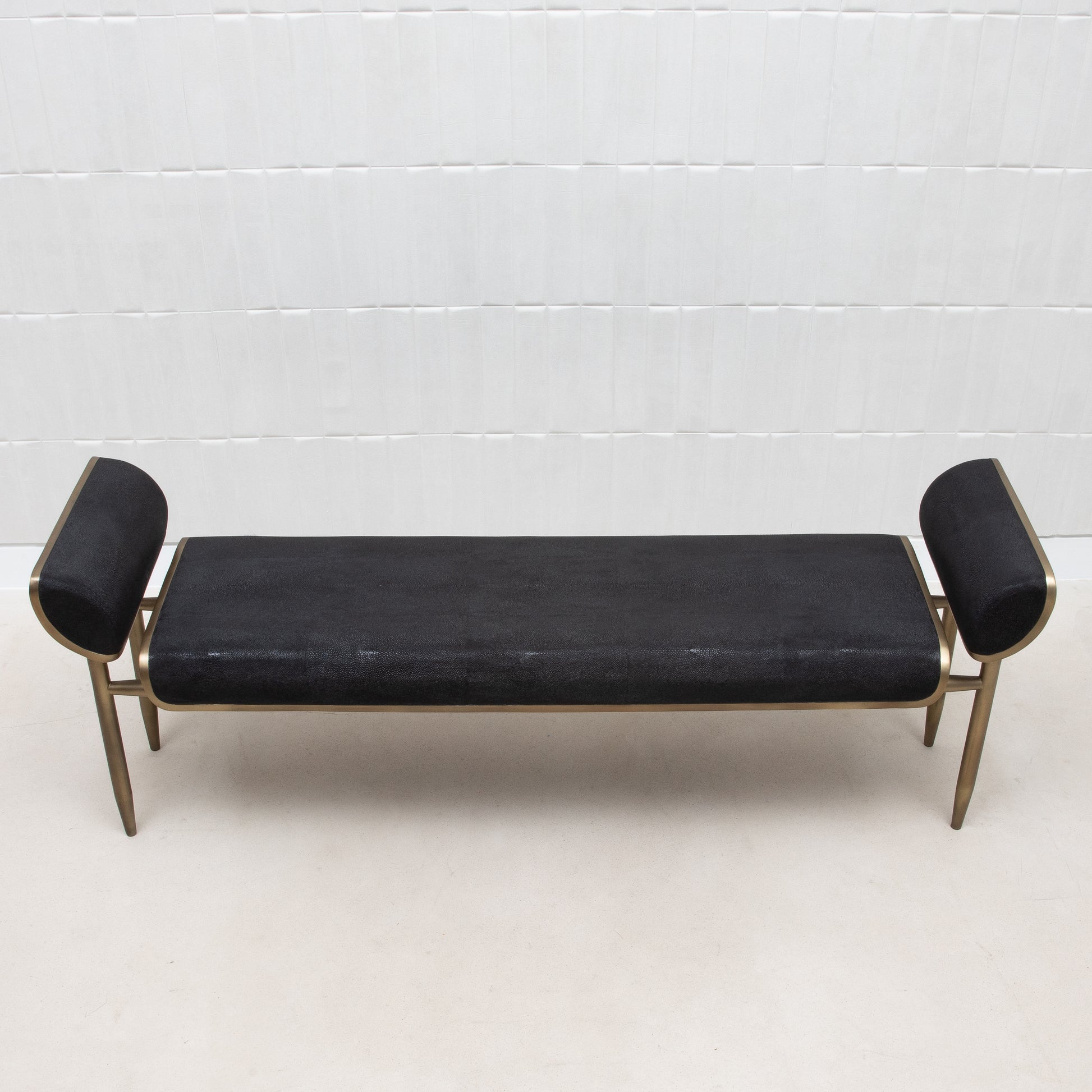 Bench in Black Shagreen with Bronze Patina Brass by Kifu Paris