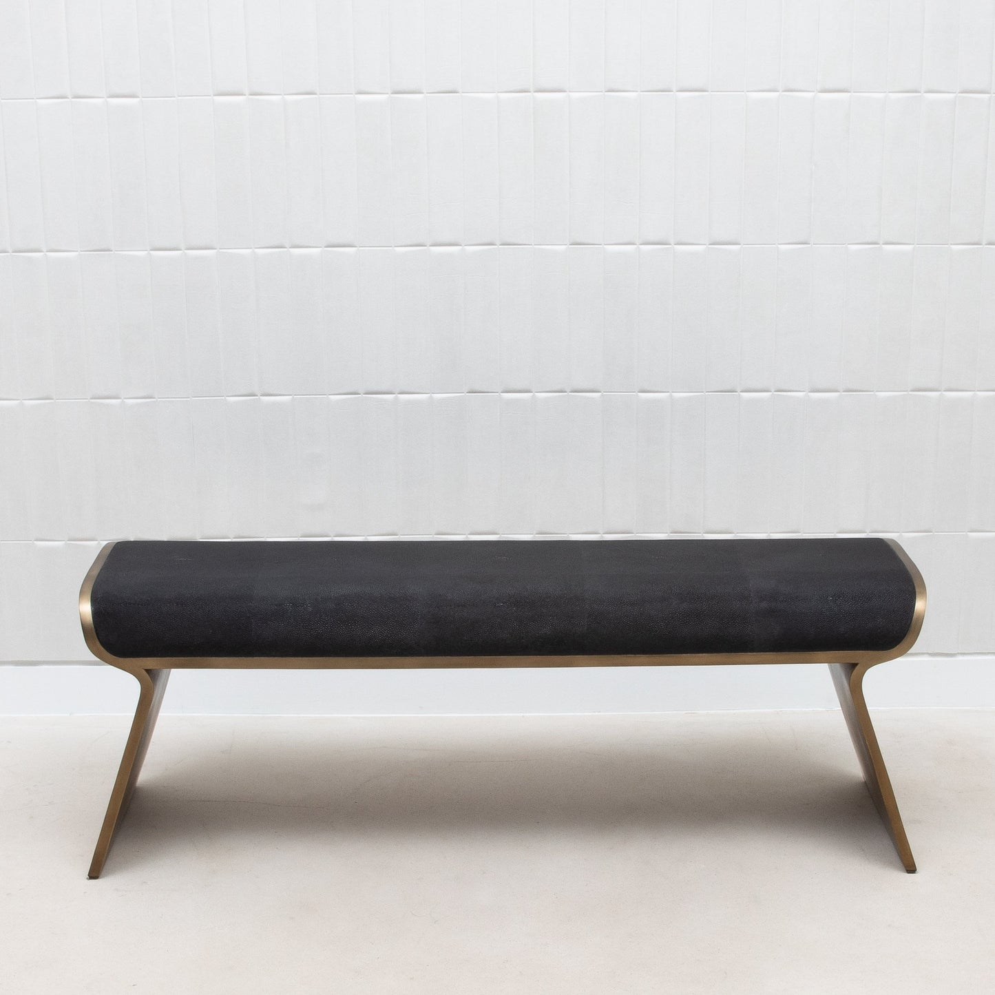 Dandy Bench in Black Shagreen with Brass by Kifu Paris