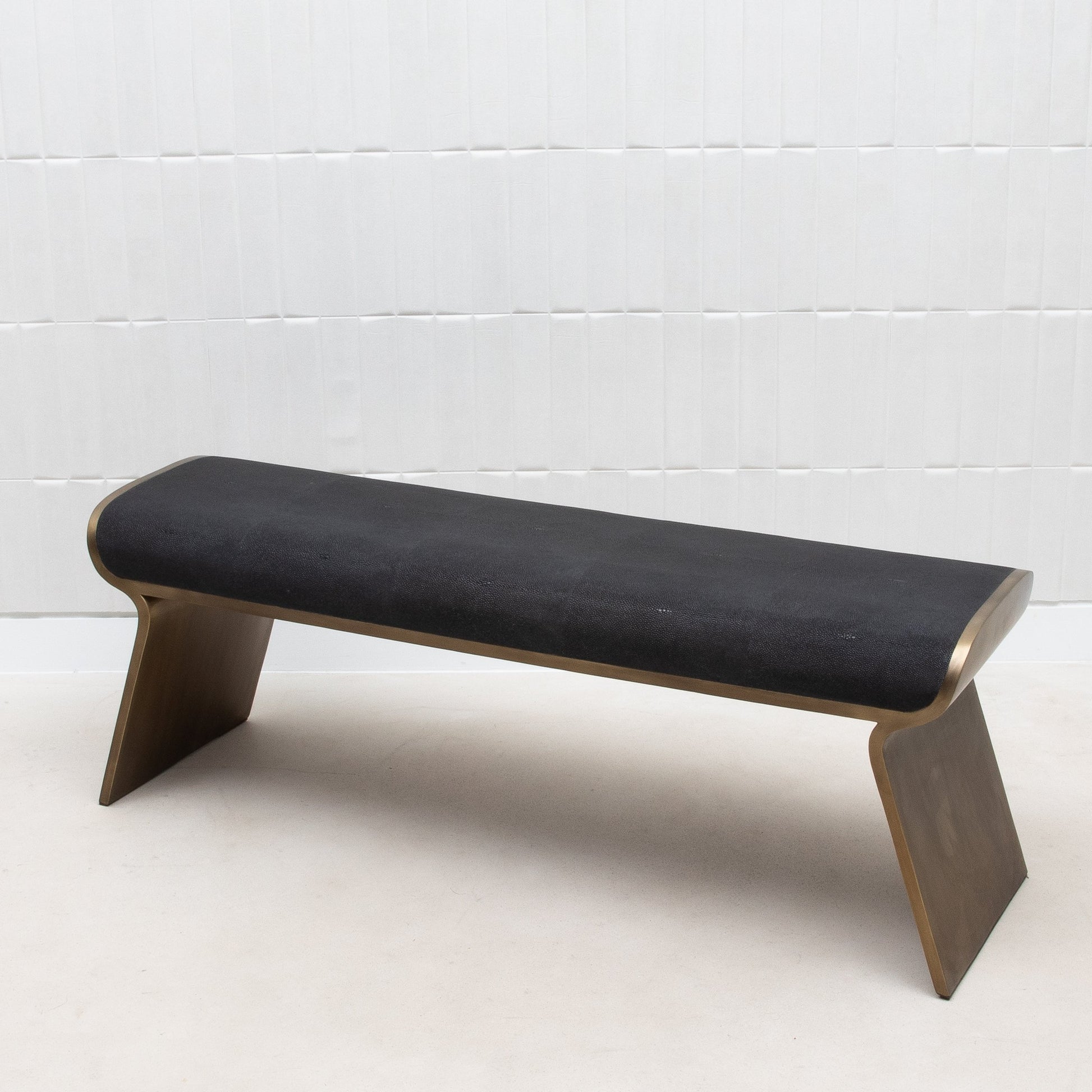 Dandy Bench in Black Shagreen with Brass by Kifu Paris