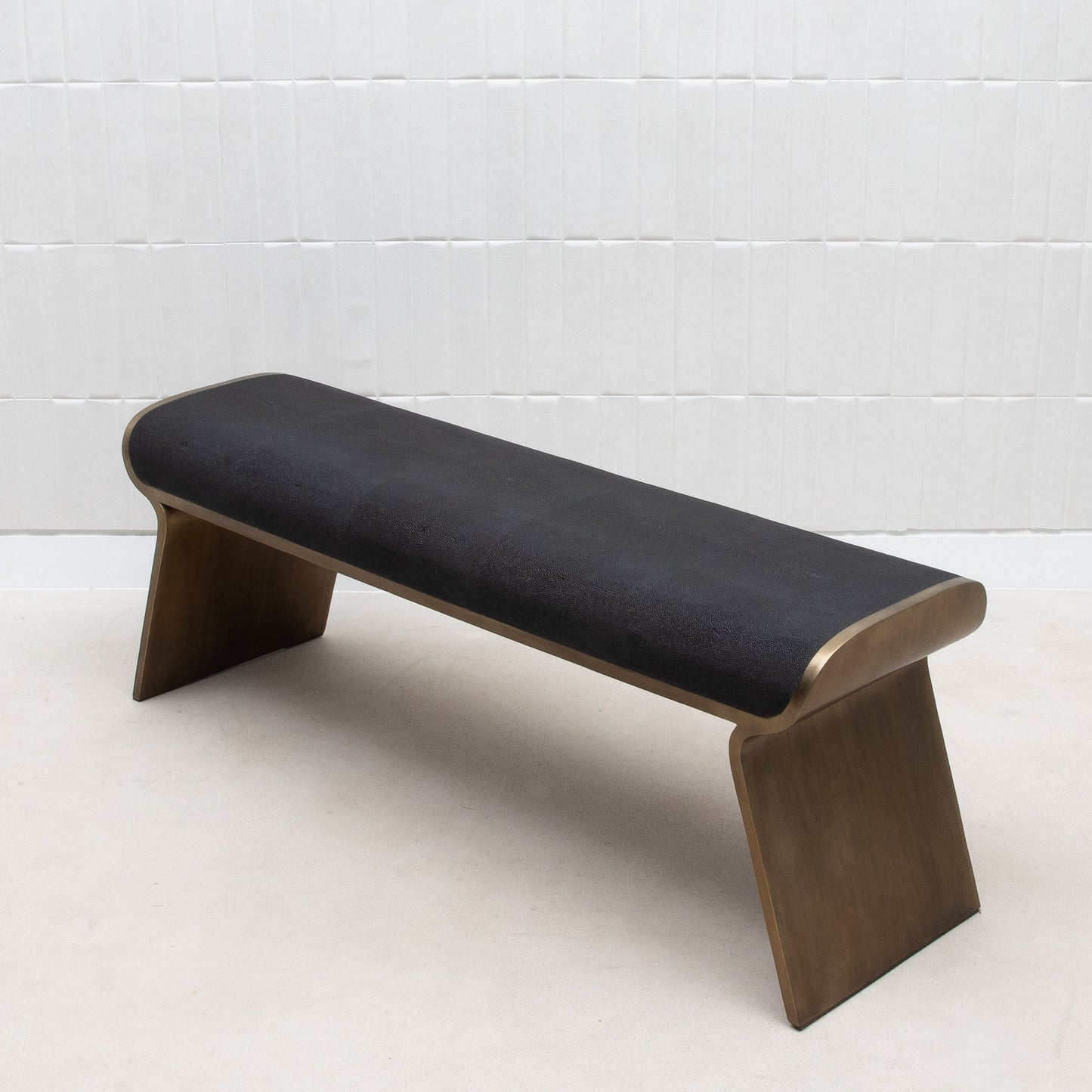 Dandy Bench in Black Shagreen with Brass by Kifu Paris