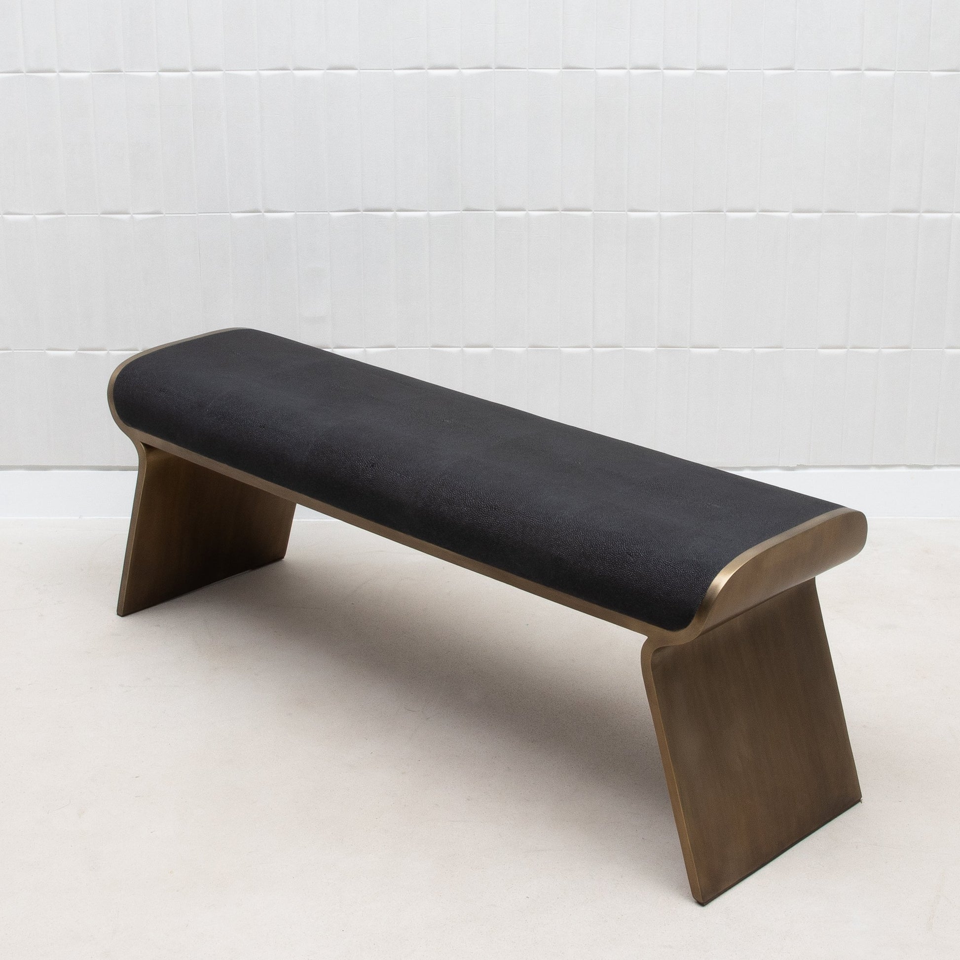 Dandy Bench in Black Shagreen with Brass by Kifu Paris