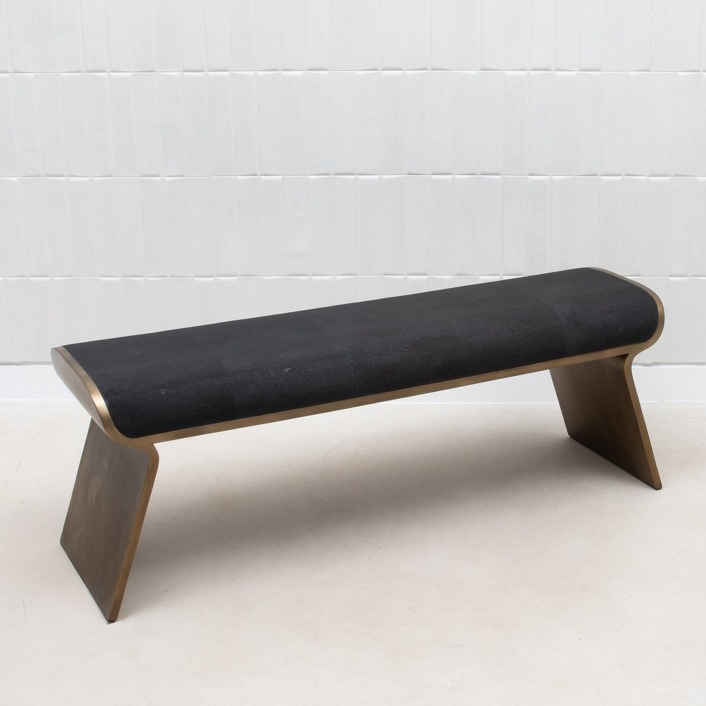 Dandy Bench in Black Shagreen with Brass by Kifu Paris