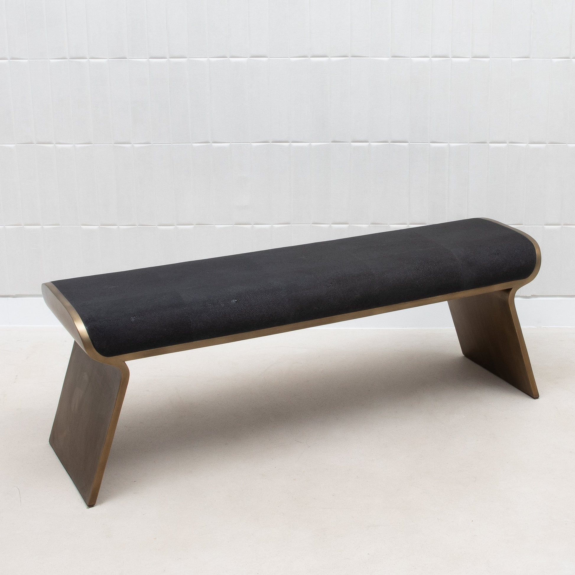 Dandy Bench in Black Shagreen with Brass by Kifu Paris