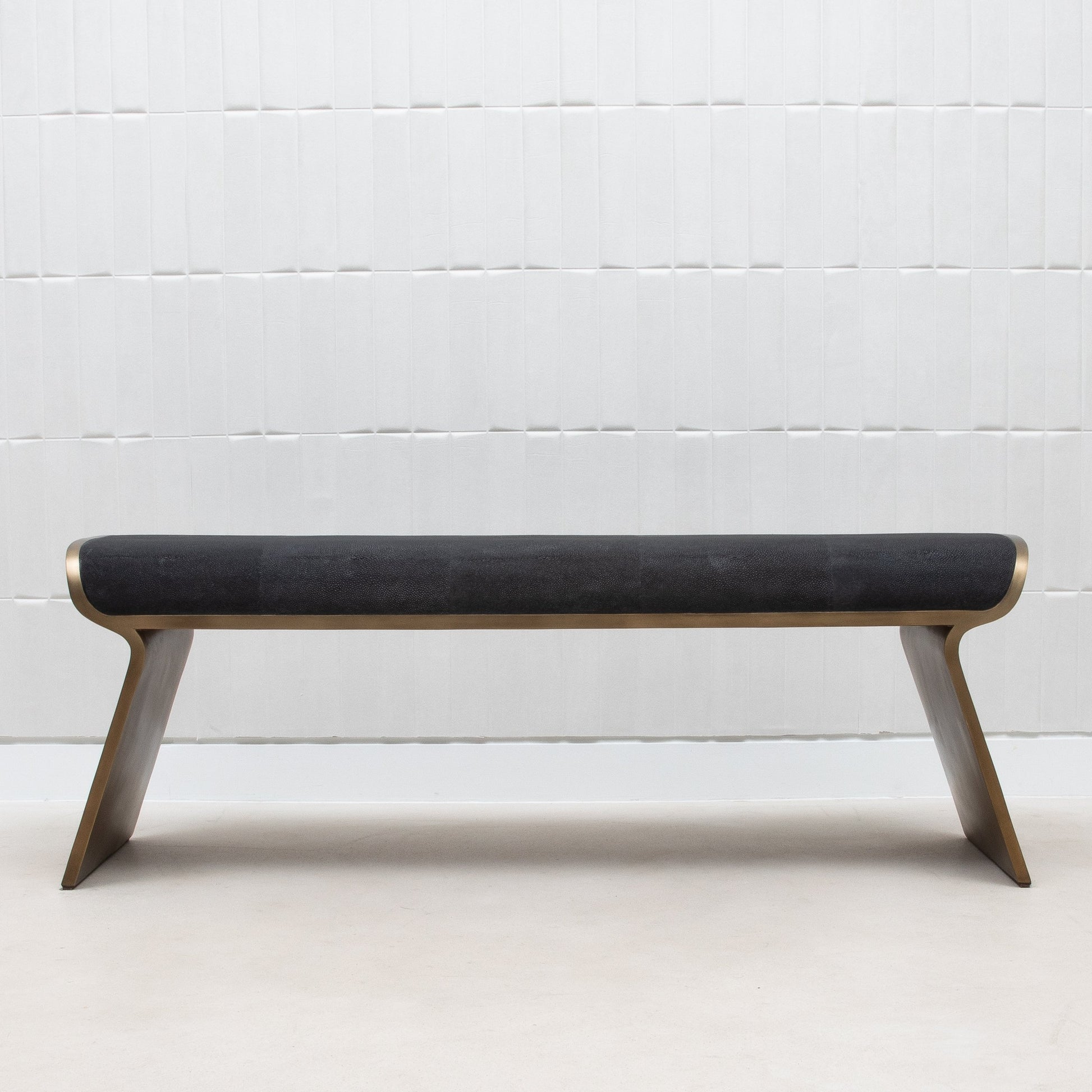 Dandy Bench in Black Shagreen with Brass by Kifu Paris