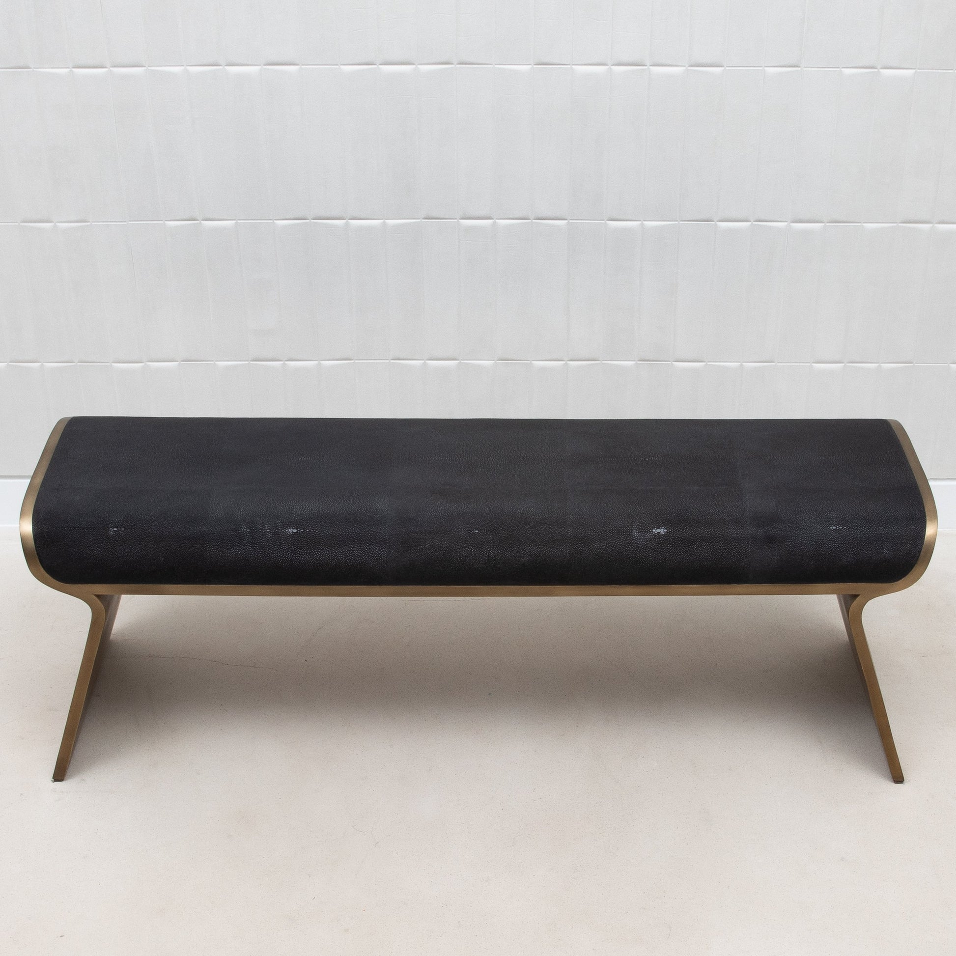 Dandy Bench in Black Shagreen with Brass by Kifu Paris
